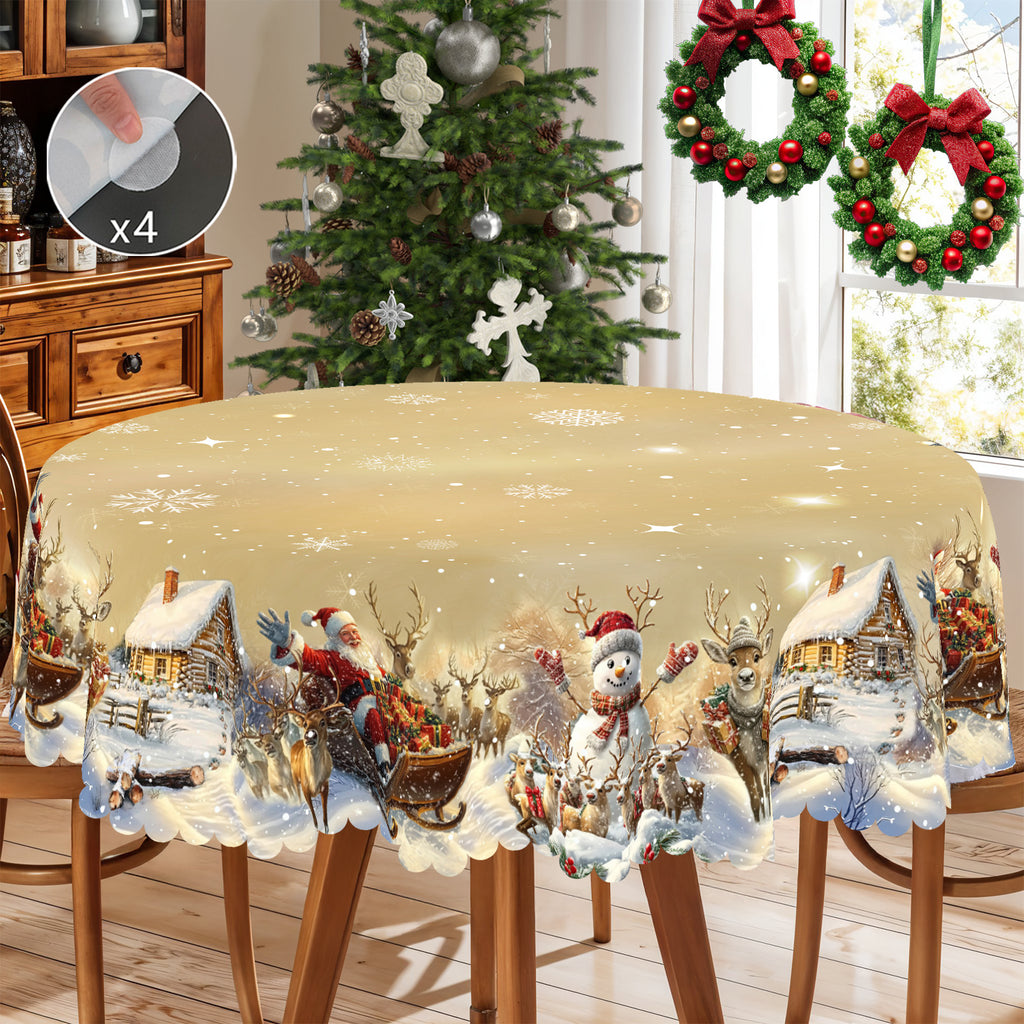 Christmas Tablecloth, Winter Snowman Christmas House Christmas Trees Tablecloth Washable Tablecloth for Party Picnic Dinner Decor