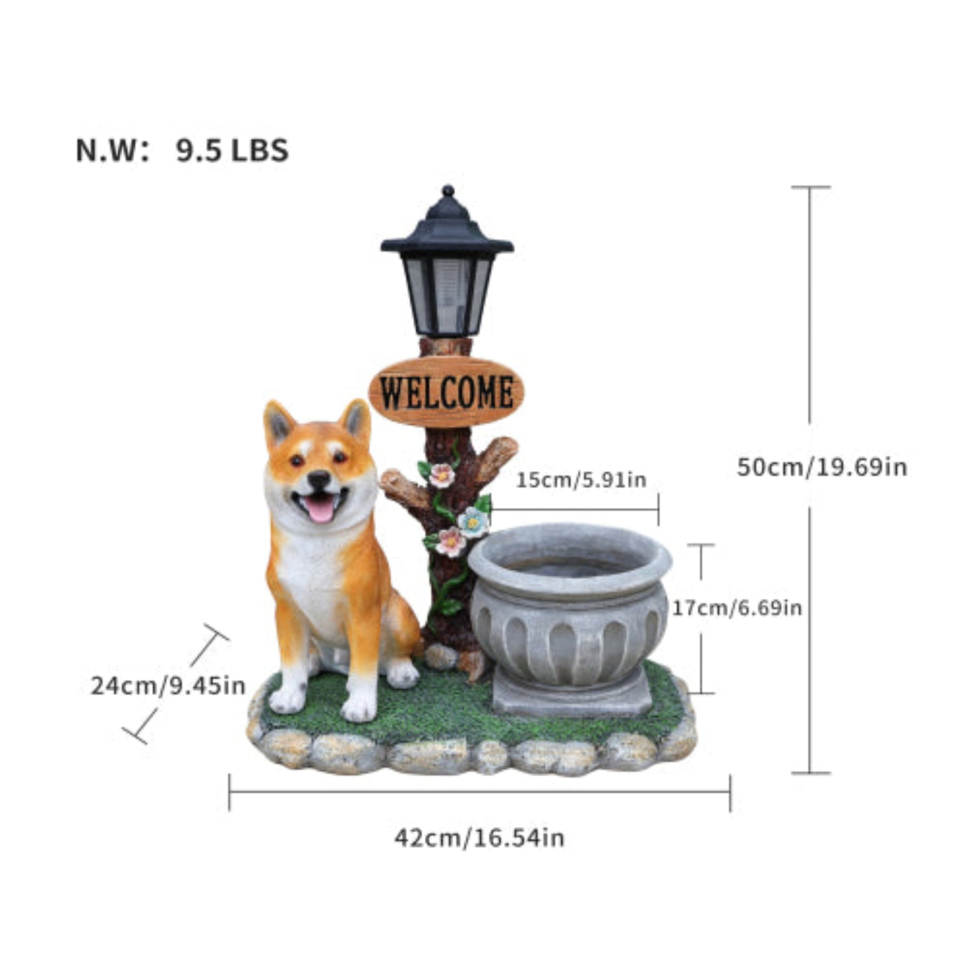 Sitting Akita Dog Shaped Planter Statue with Dignified Modeling for Potted Flowers