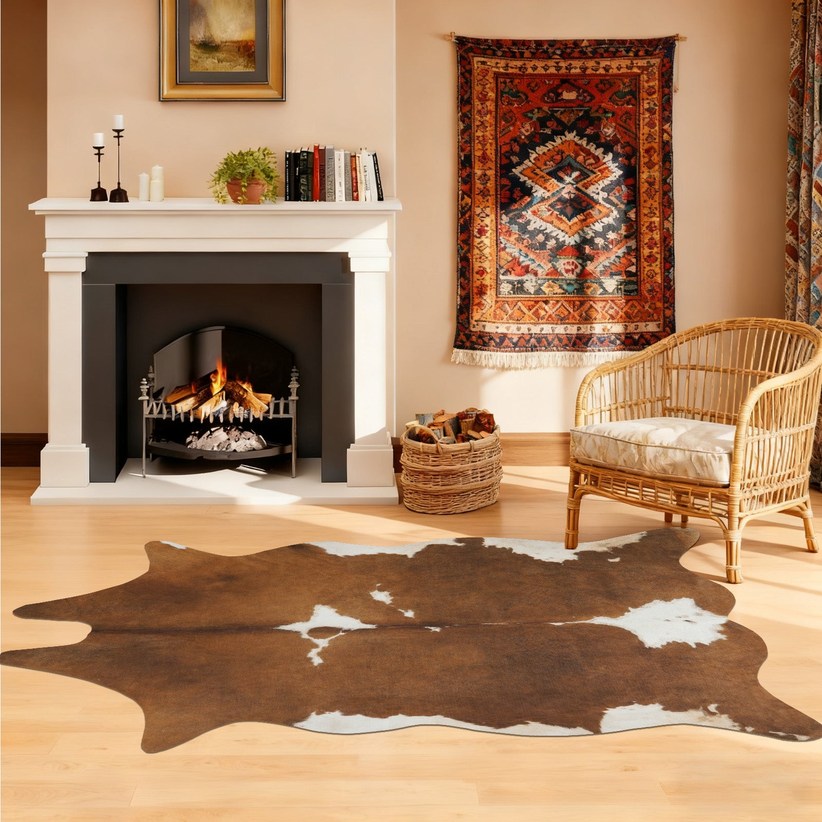 Faux Cowhide Rug 61x74.8 Inch, Western Animal Skin Carpet for Living Room Bedroom, Cowboy Cowgirl Home Decor