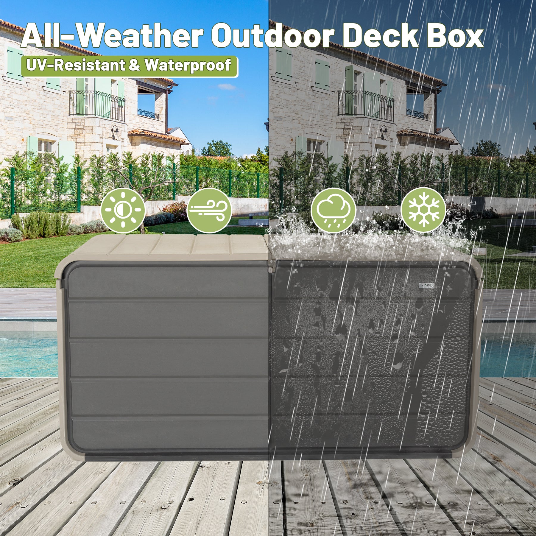 Large Heavy-Duty Resin Deck Box, Lockable Waterproof Storage Box for Patio & Garden Tools