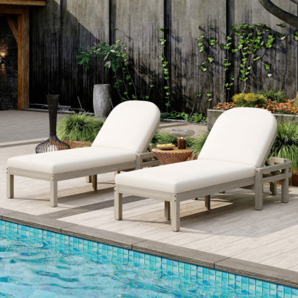 Outdoor Chaise Lounge Premium Acacia Wood Recliner with Arched Backrest for Patio and Poolside