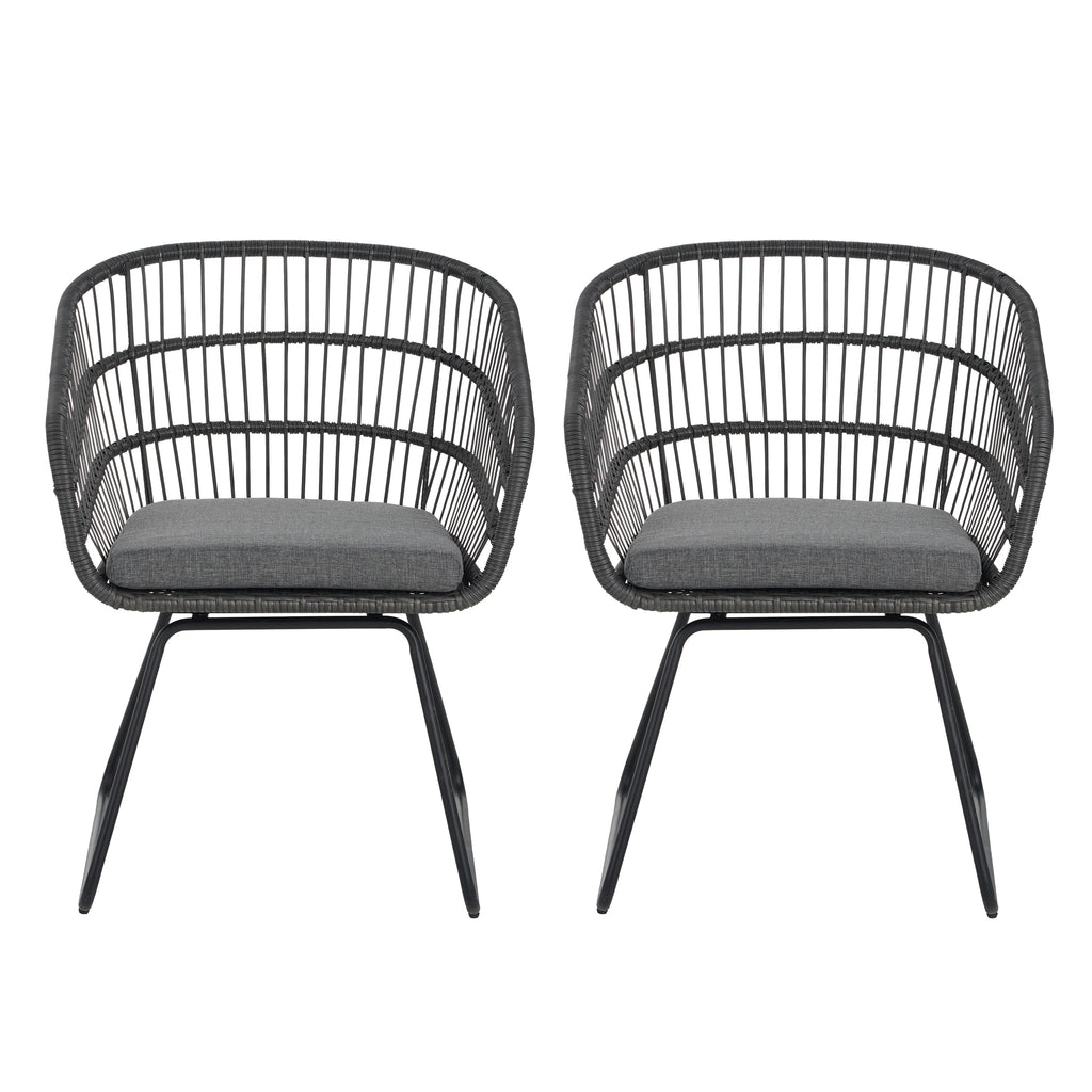 Outdoor Patio Dining Chairs Set of 2 Wicker Armchairs with Removable Cushions