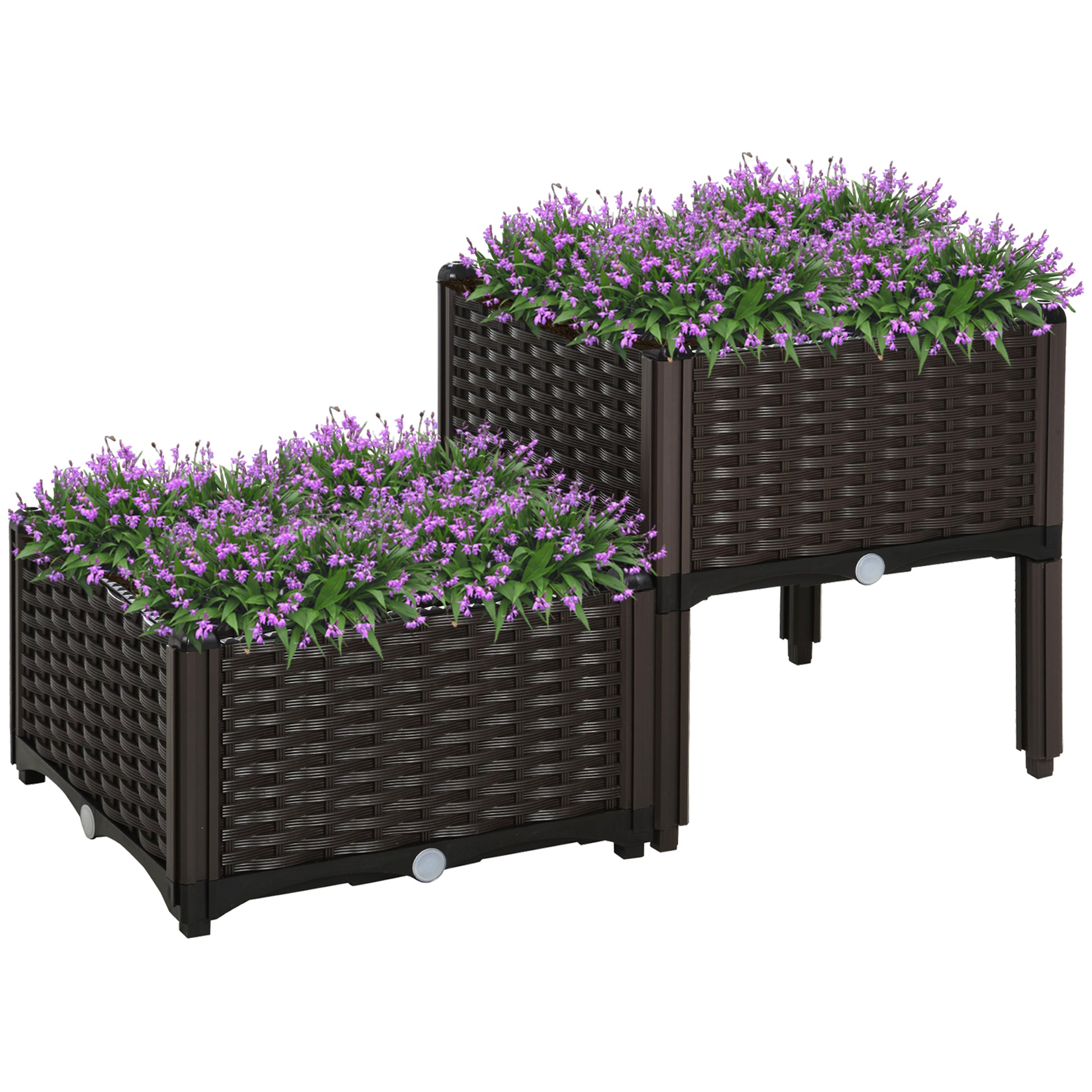 2 Tier Raised Garden Bed Wagon Planter Boxes with Drainage for Vegetables Flowers Herbs Outdoor