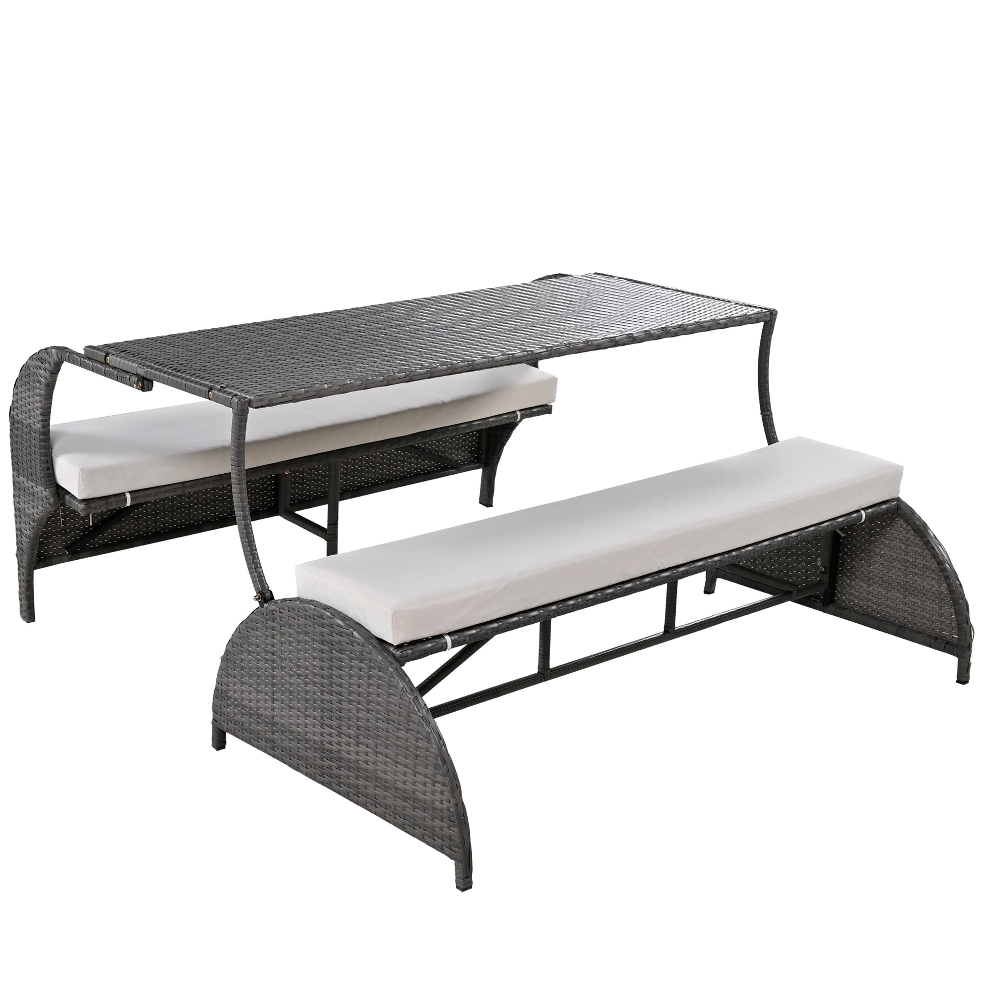 2-in-1 Convertible Picnic Upholstered Bench Table,57.1" Outdoor Loveseat,Portable Picnic Table Couch,Convertible To 4 Seats&1 Table,For Garden,Lawn,Backyard,Porch,Patio