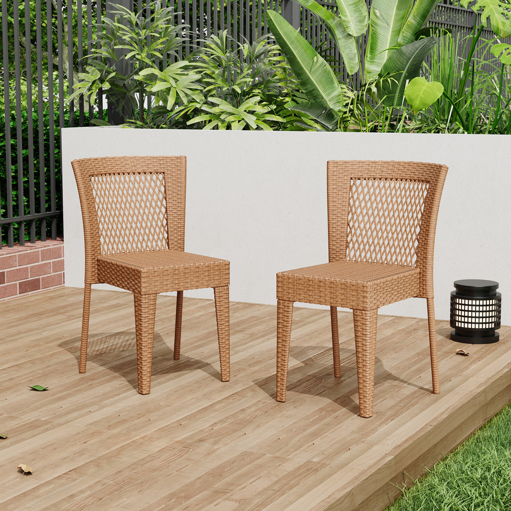 Outdoor Stacking Side Chairs Set of 2 All-Weather Patio Dining Chairs for Garden