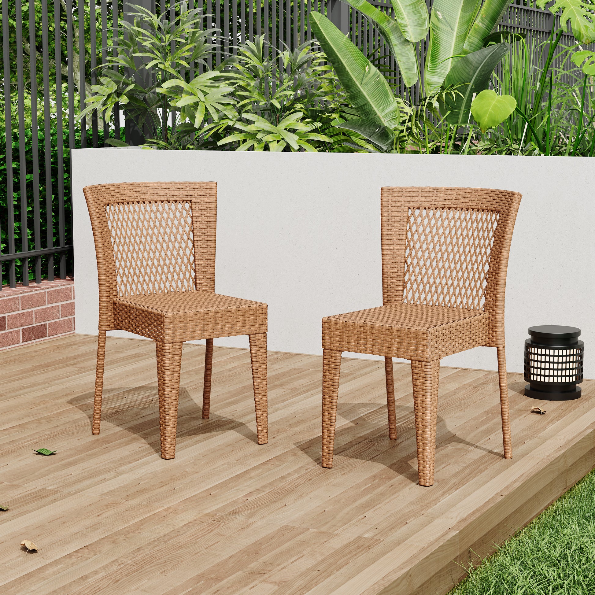 Outdoor Stacking Side Chairs Set of 2 All-Weather Patio Dining Chairs for Garden