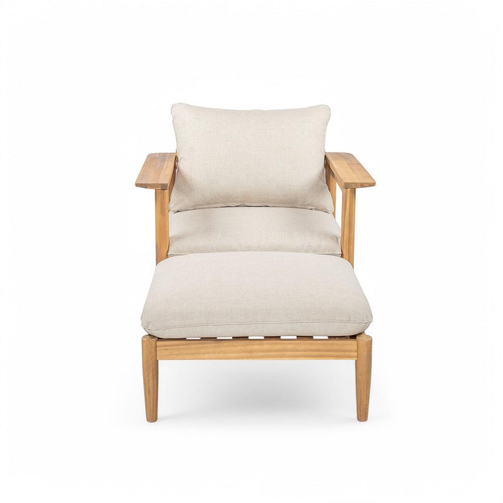 Modern Acacia Wood Outdoor Lounge Chair with Ottoman - Cushioned Patio Seating