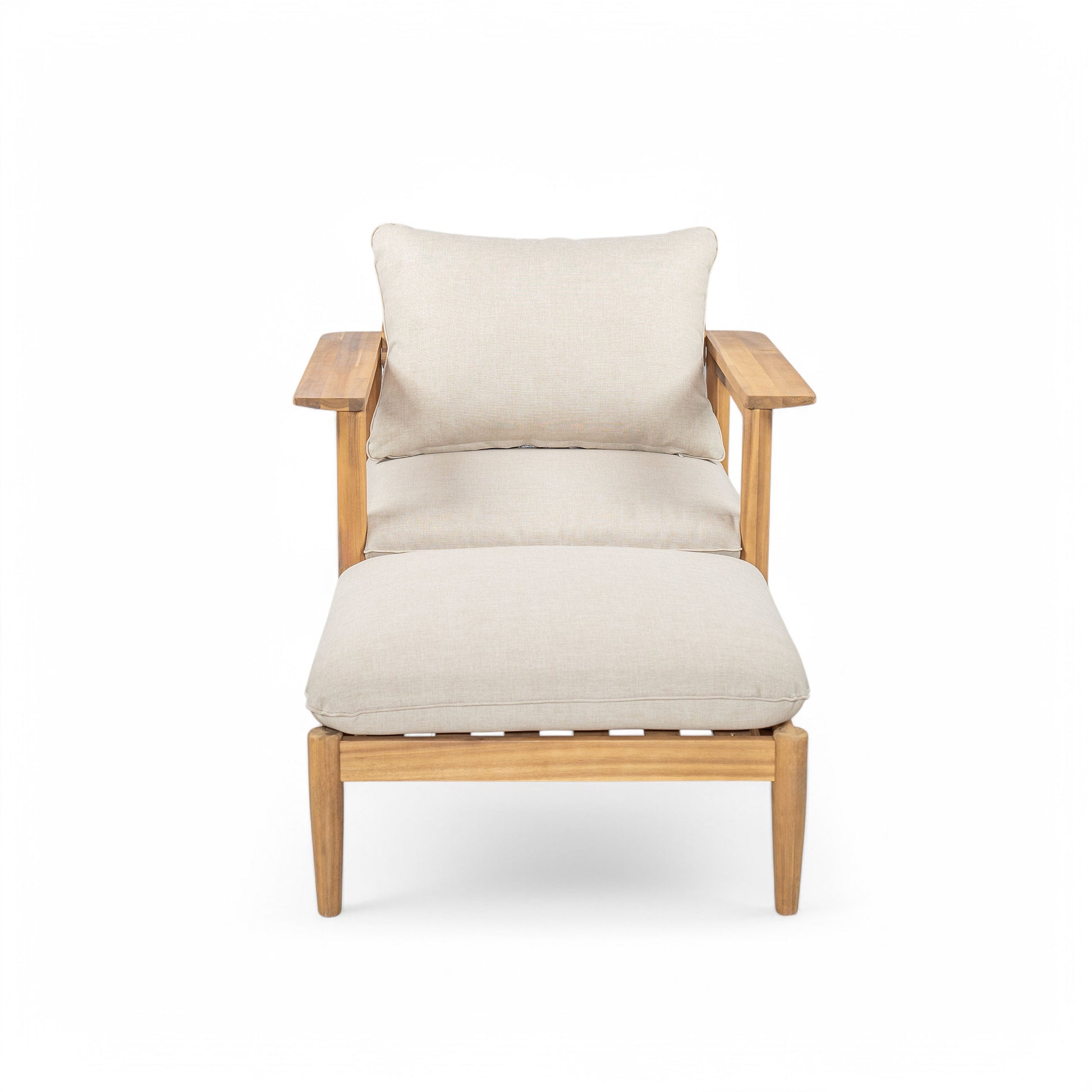 Modern Acacia Wood Outdoor Lounge Chair with Ottoman - Cushioned Patio Seating