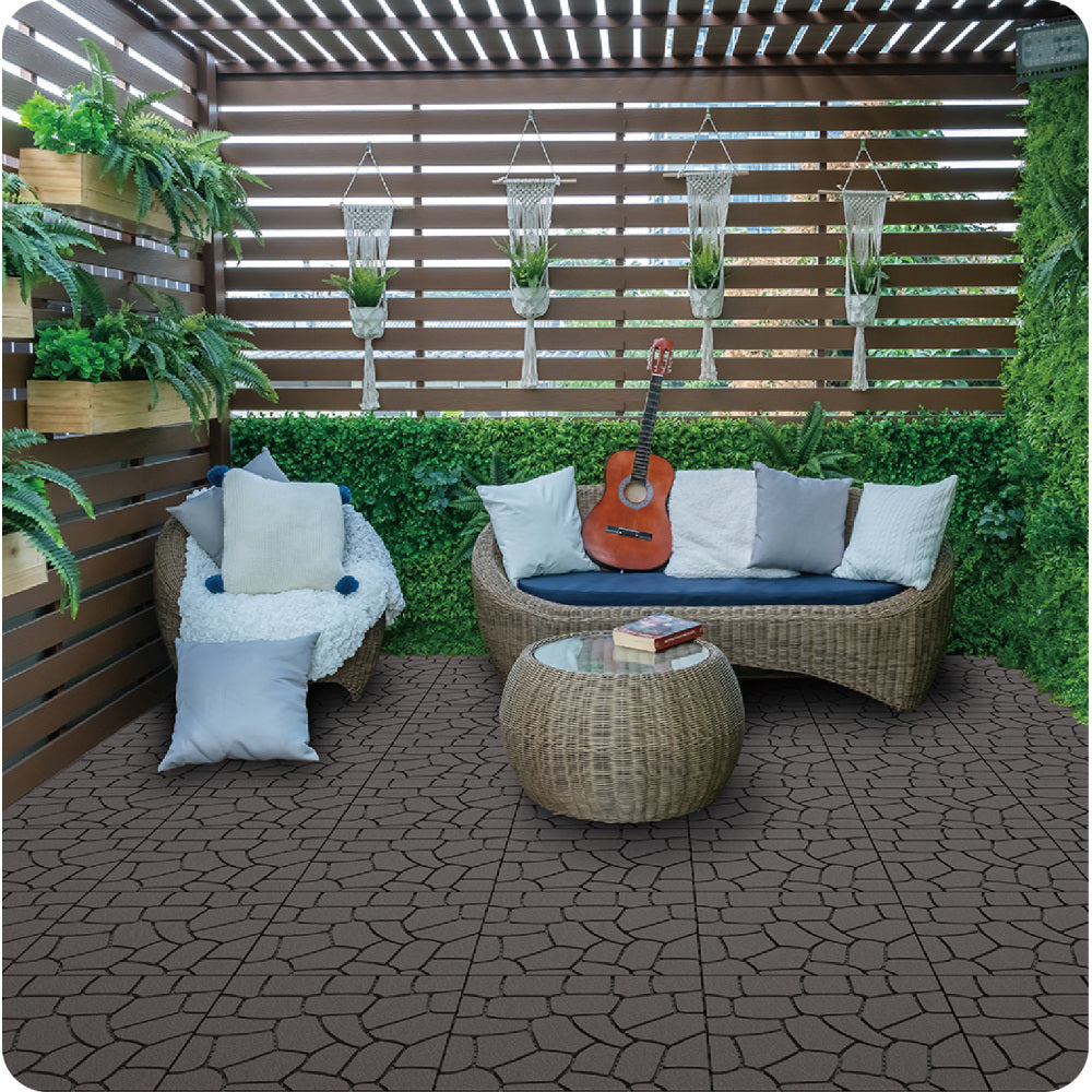 Chic Crate 44Pcs 12'' Stone Texture Interlocking Deck Tiles –  DARK Gray