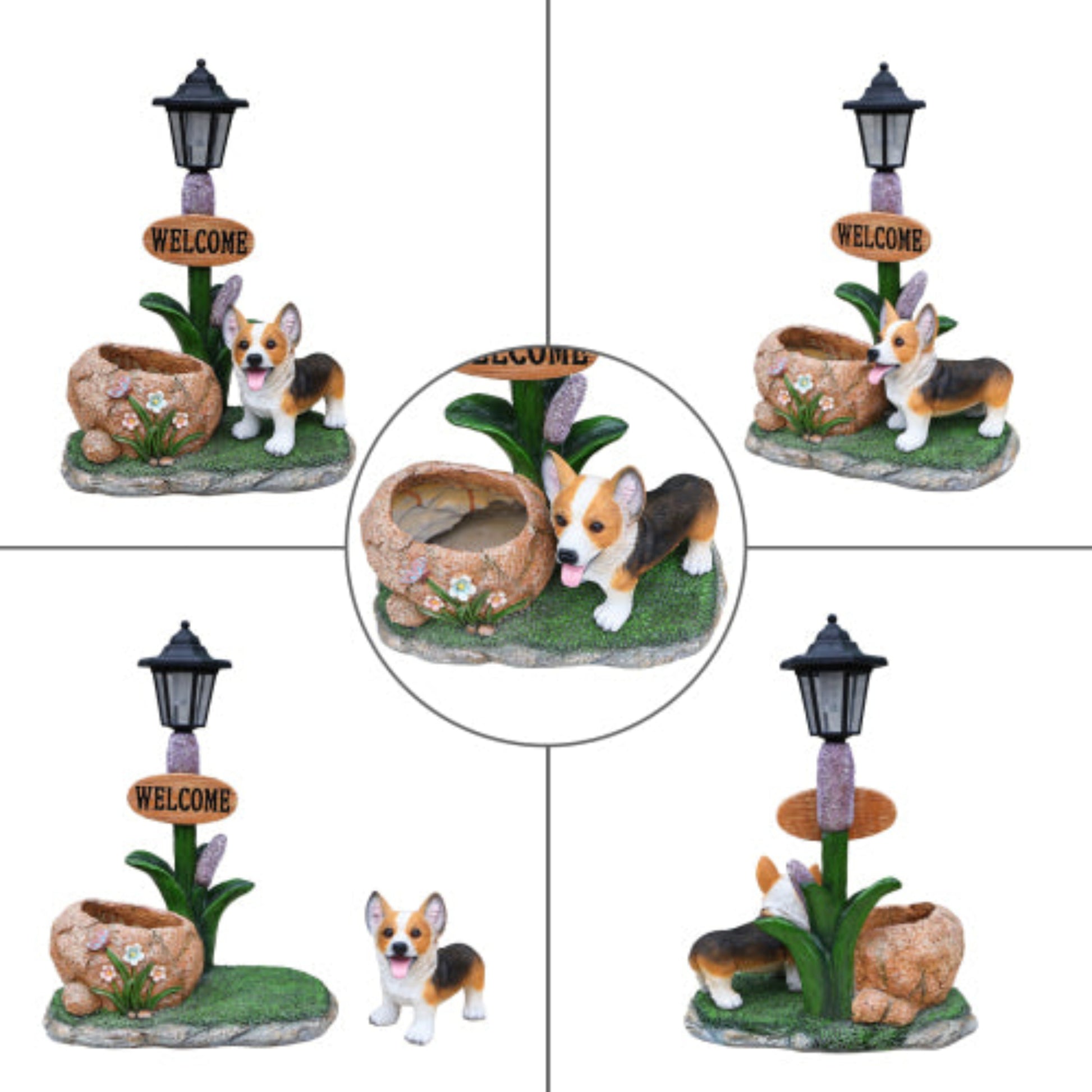Corgi Dog Shaped Planter Statue with Cute Features for Succulent and Mini Planting