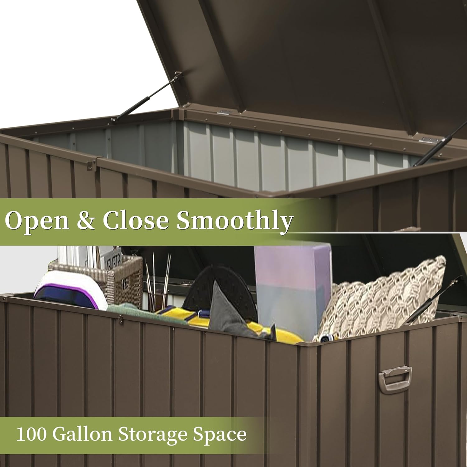 100 Gallon Patio Steel Storage Deck Box, Waterproof Lockable Bin for Cushions, Pillows & Tools
