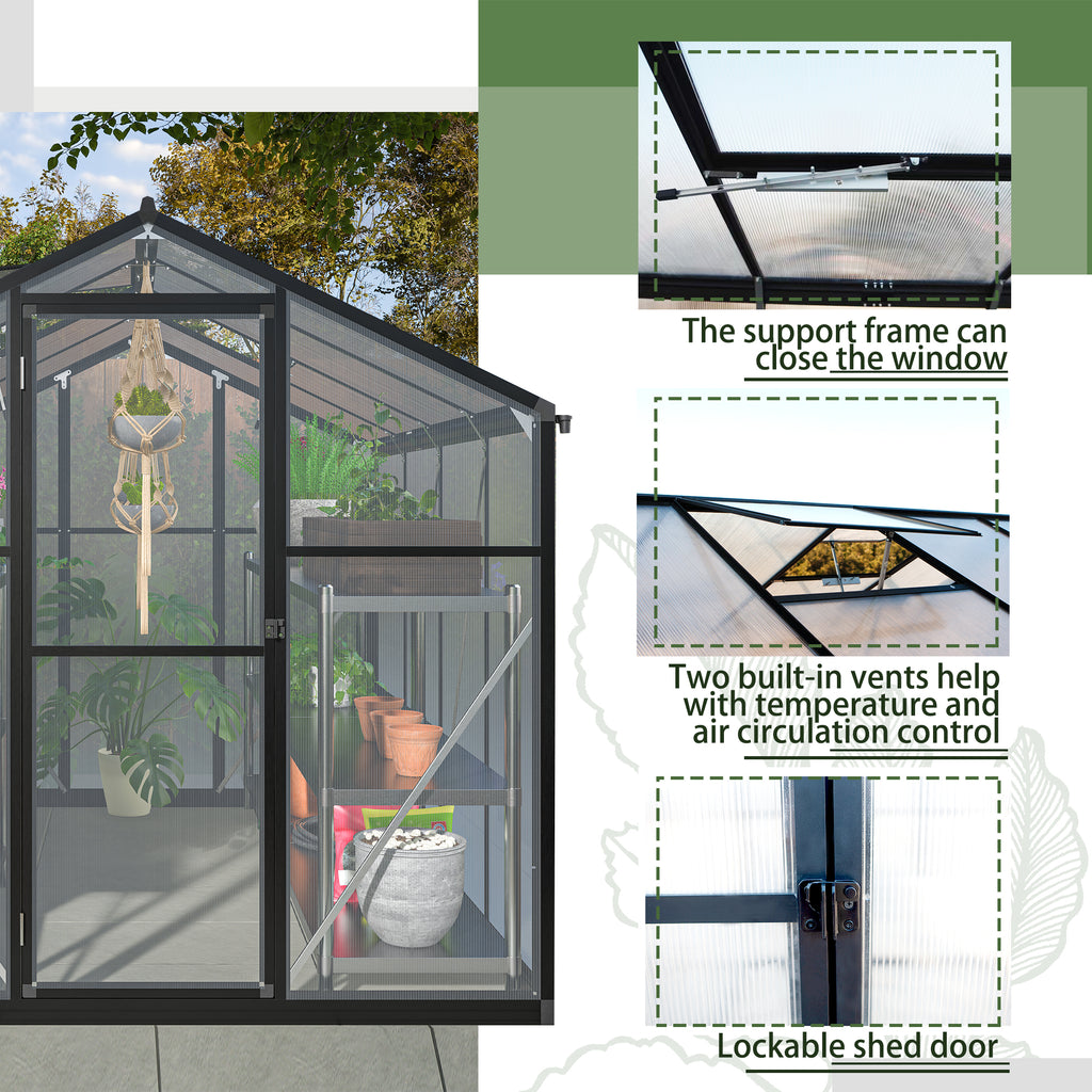 Outdoor Polycarbonate Greenhouse with Roof Vent, Quick-Setup Aluminum Walk-in for Garden Backyard