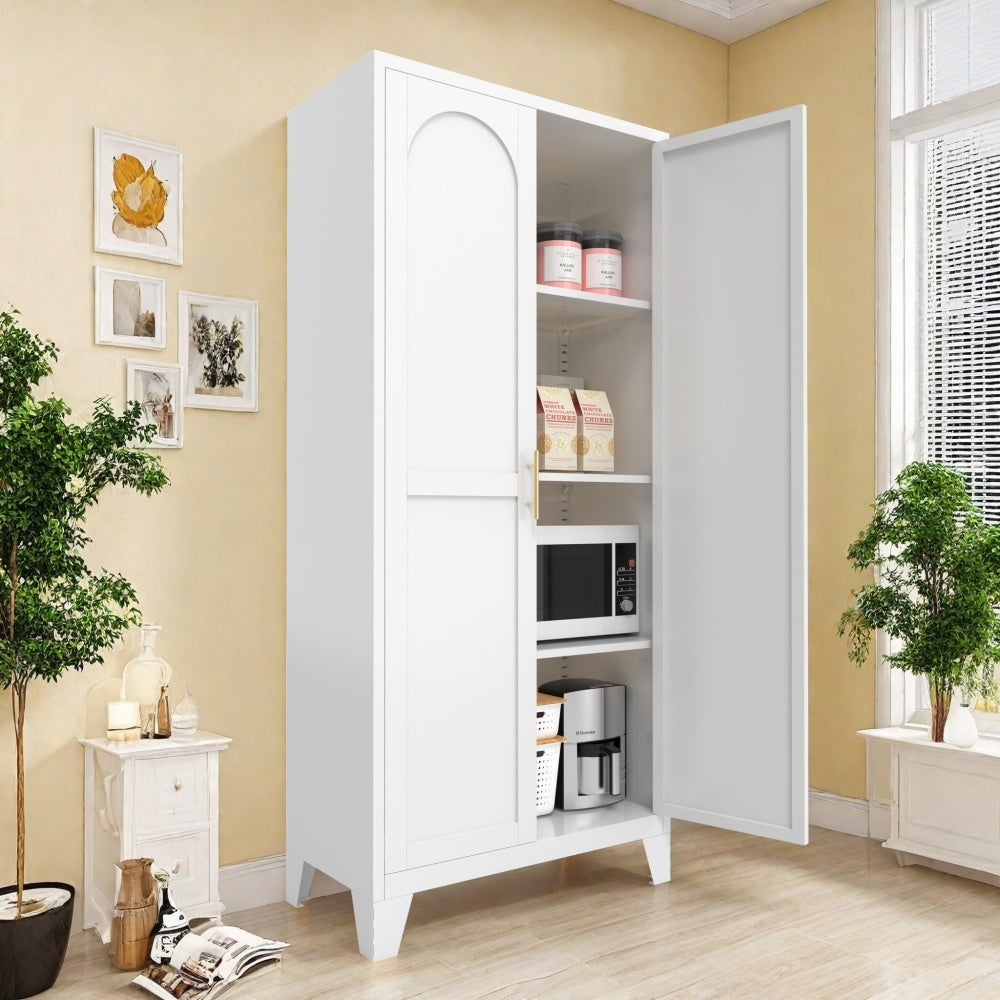 Chic Crate 61'' 2 Shapely-Door Metal Cabinet – Lockable, Adjustable Shelves for Kitchen/Bedroom/Living Room (White)