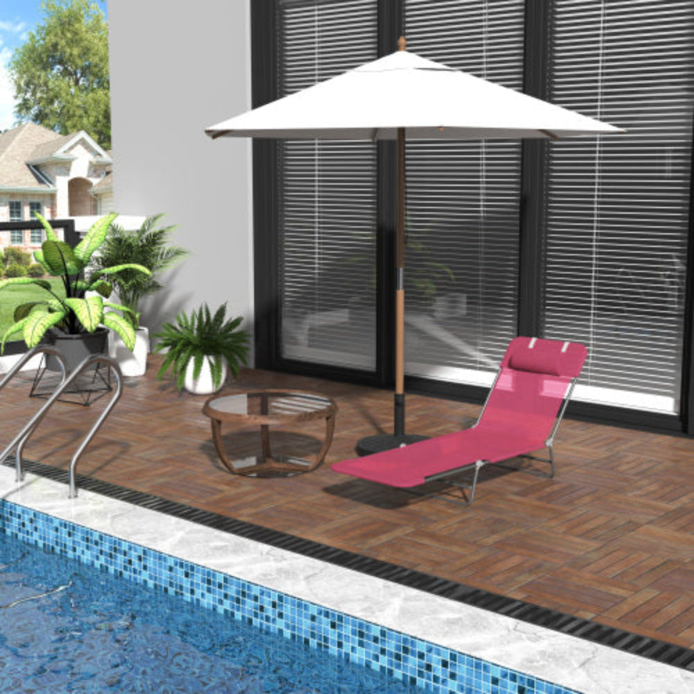 Folding Chaise Lounge Chair, 5-Level Reclining Outdoor Tanning Chair with Breathable Mesh Seat & Headrest for Pool, Beach, Yard, Patio, Pink