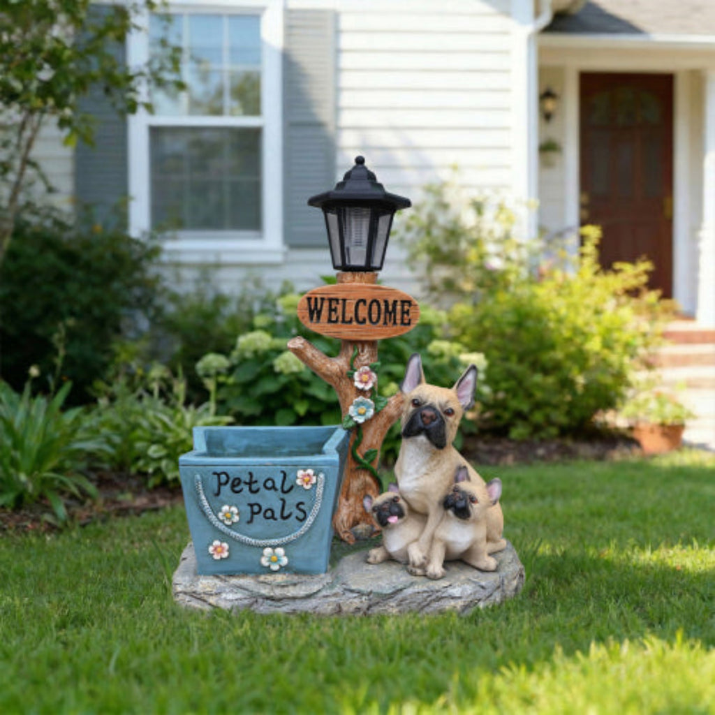 French Bulldog Family Shaped Planter Statue with Warm Design for Flower and Herb Growing