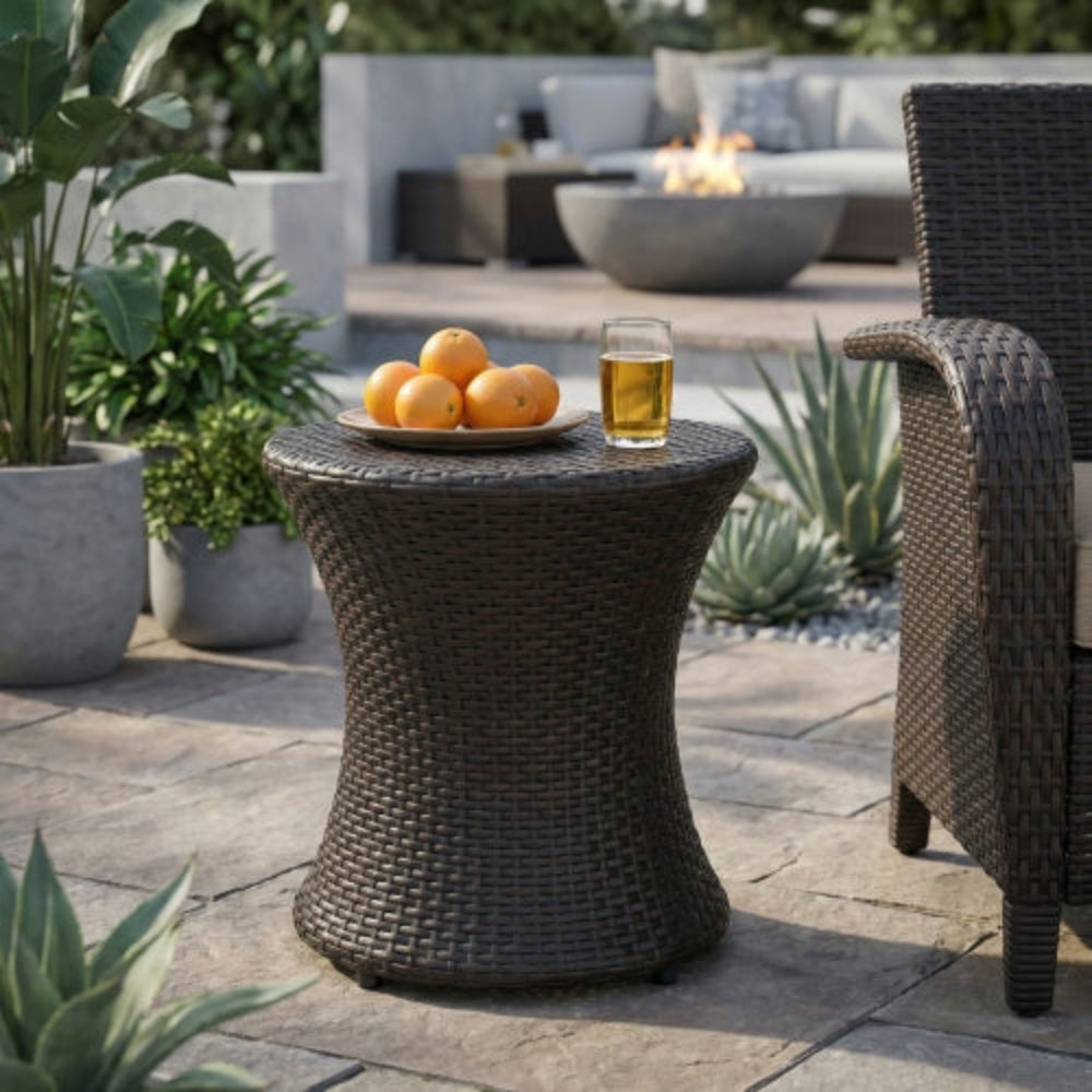 Compact Outdoor Wicker End Table, Side Table with Aluminum Frame, Weather-Resistant, No Assembly Required, Versatile for Patio, Balcony, Garden