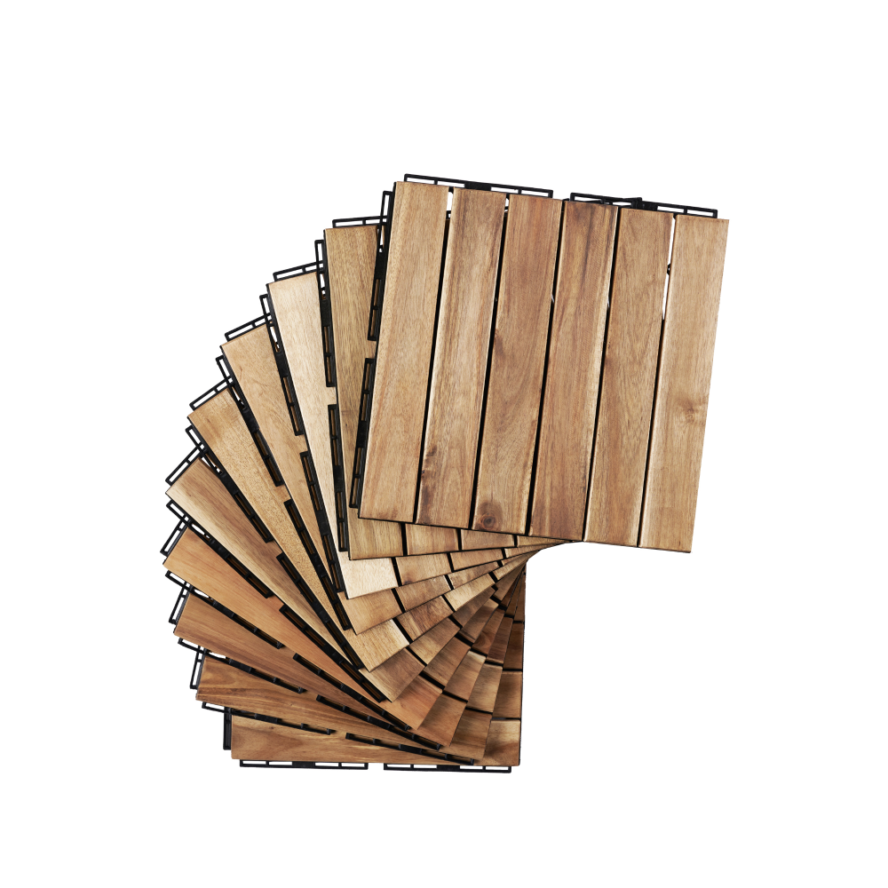 Chic Crate 10Pack 12in Striped Deck Tiles – Interlocking Yellow Acacia Hardwood Flooring