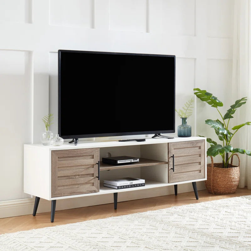 Chic Crate - Bryner White Walnut Mid-Century TV Stand for TVs Up to 65" with Storage & Cable Management