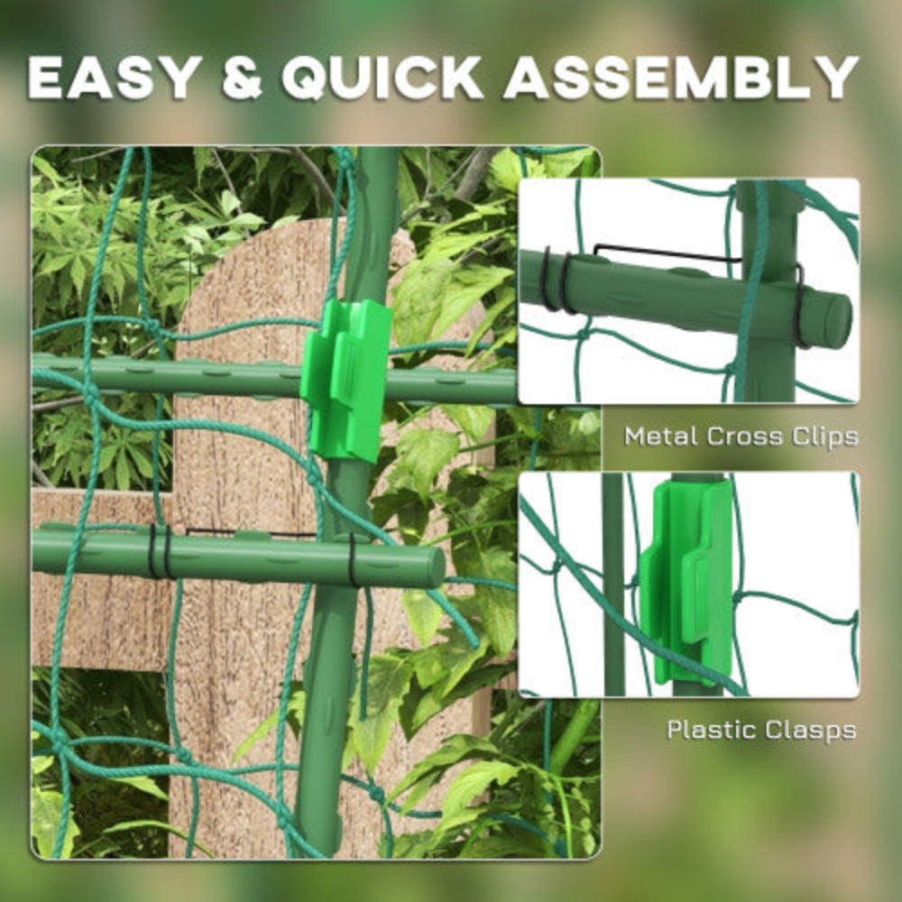 6.8' Tall Arch Trellis, A-Frame, with Plastic Coated Steel Frame and Climbing Net, for Climbing Plants Outdoor, Peas, Fruit & Vines, Green