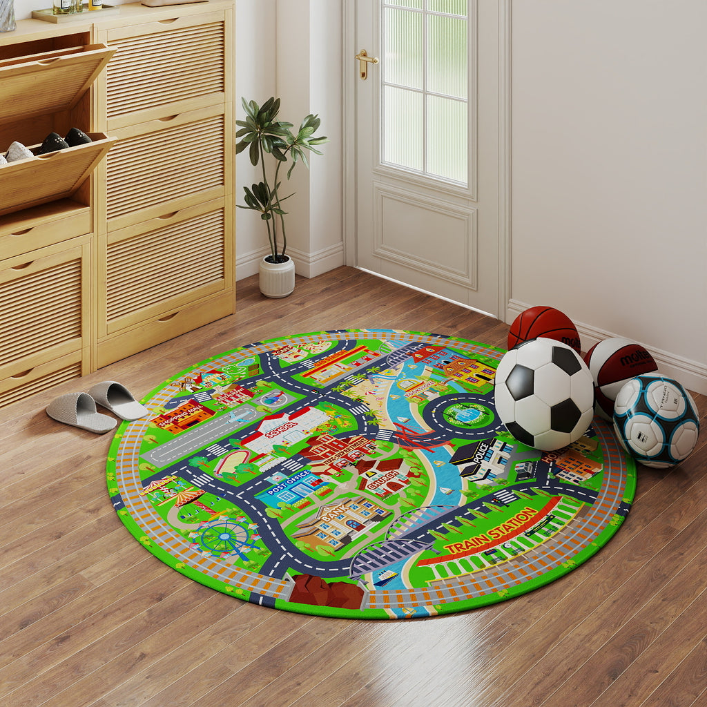 Car Rug Play Mat for Kids Toy Cars, Non-Slip Machine Washable Road Traffic Playmat for Kid Bedroom Home Decor