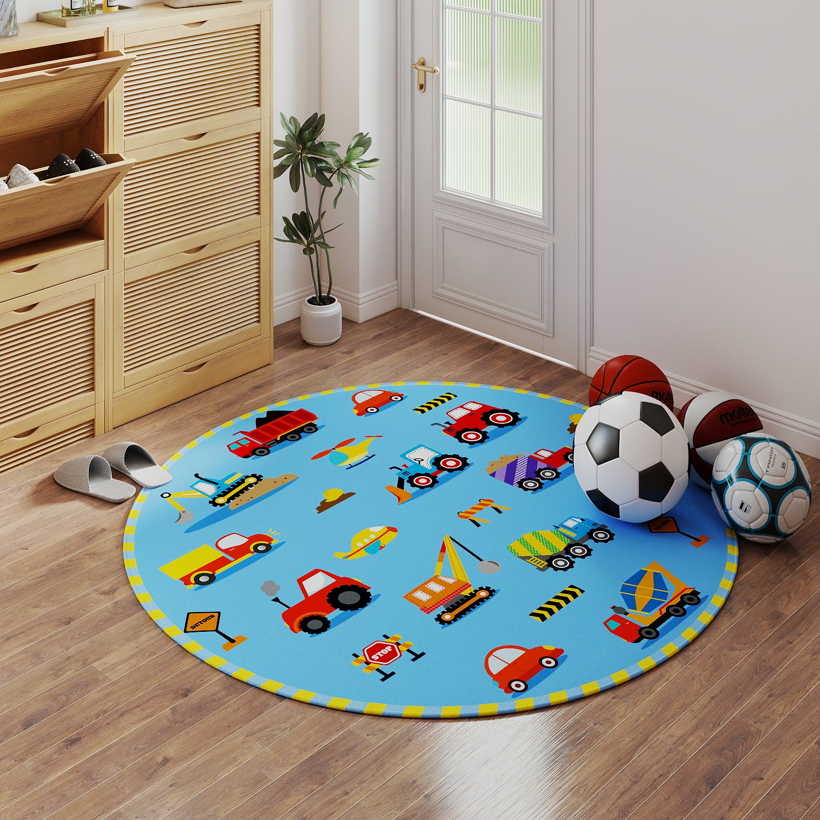Car Rug Play Mat for Kids Toy Cars, Non-Slip Machine Washable Road Traffic Playmat for Kid Bedroom Home Decor