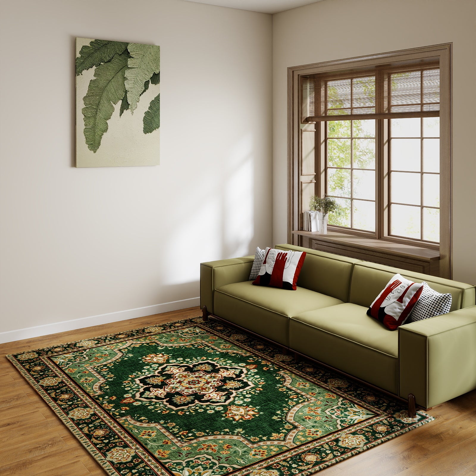 5x7ft Washable Oriental Floral Prints Area Rug, Thin Distressed Non-Slip Carpet for Living Room Bedroom, Kitchen Dining Room Decor