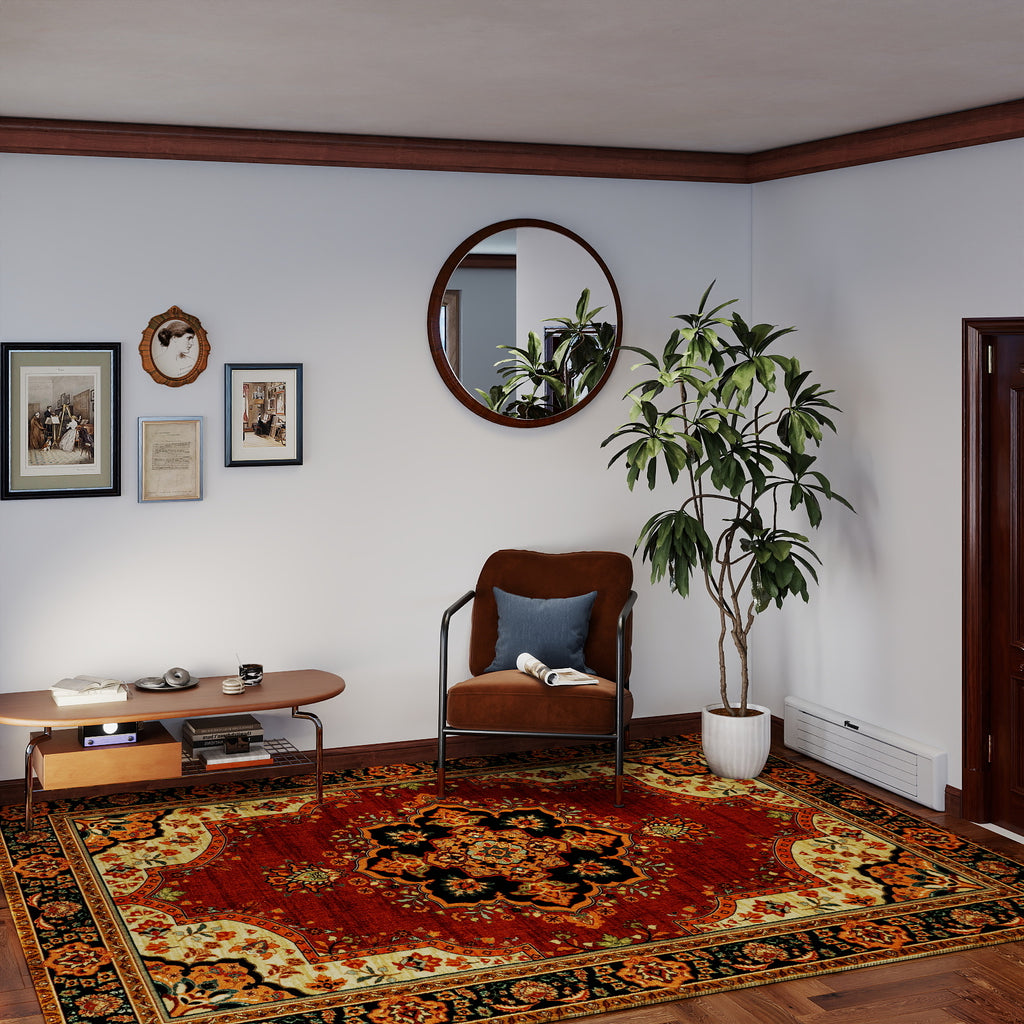 5x7ft Washable Oriental Floral Prints Area Rug, Thin Distressed Non-Slip Carpet for Living Room Bedroom, Kitchen Dining Room Decor