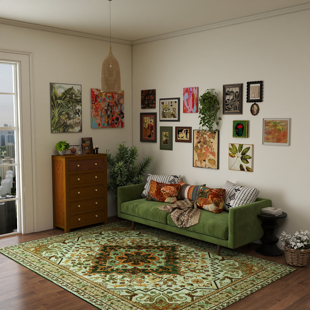 5x7ft Washable Traditional Area Rug, Thin Distressed Non-Slip Carpet for Living Room Bedroom Kitchen Dining Room Home Decor