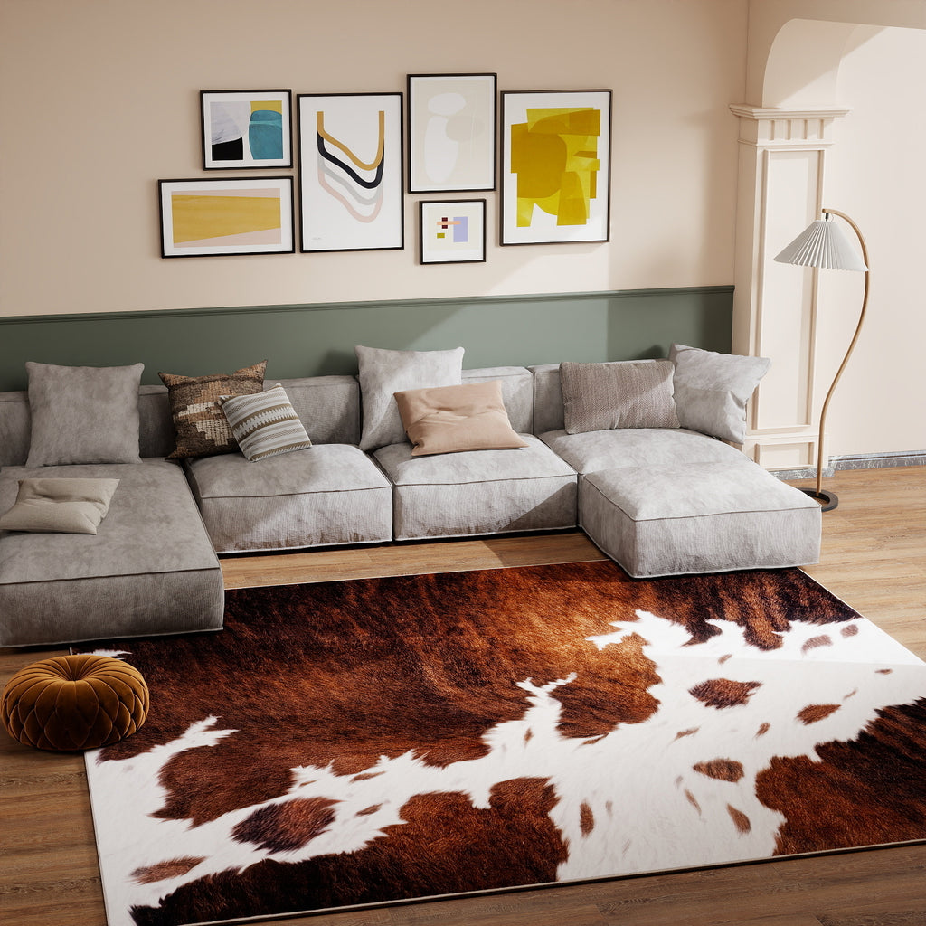 Tiger Stripe Area Rug, 5x7ft Washable Leopard Print Non-Slip Carpet for Living Room Bedroom, Animal Pattern Home Decor