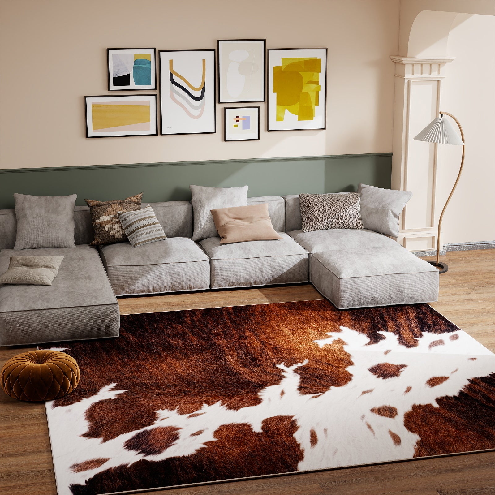 Tiger Stripe Area Rug, 5x7ft Washable Leopard Print Non-Slip Carpet for Living Room Bedroom, Animal Pattern Home Decor