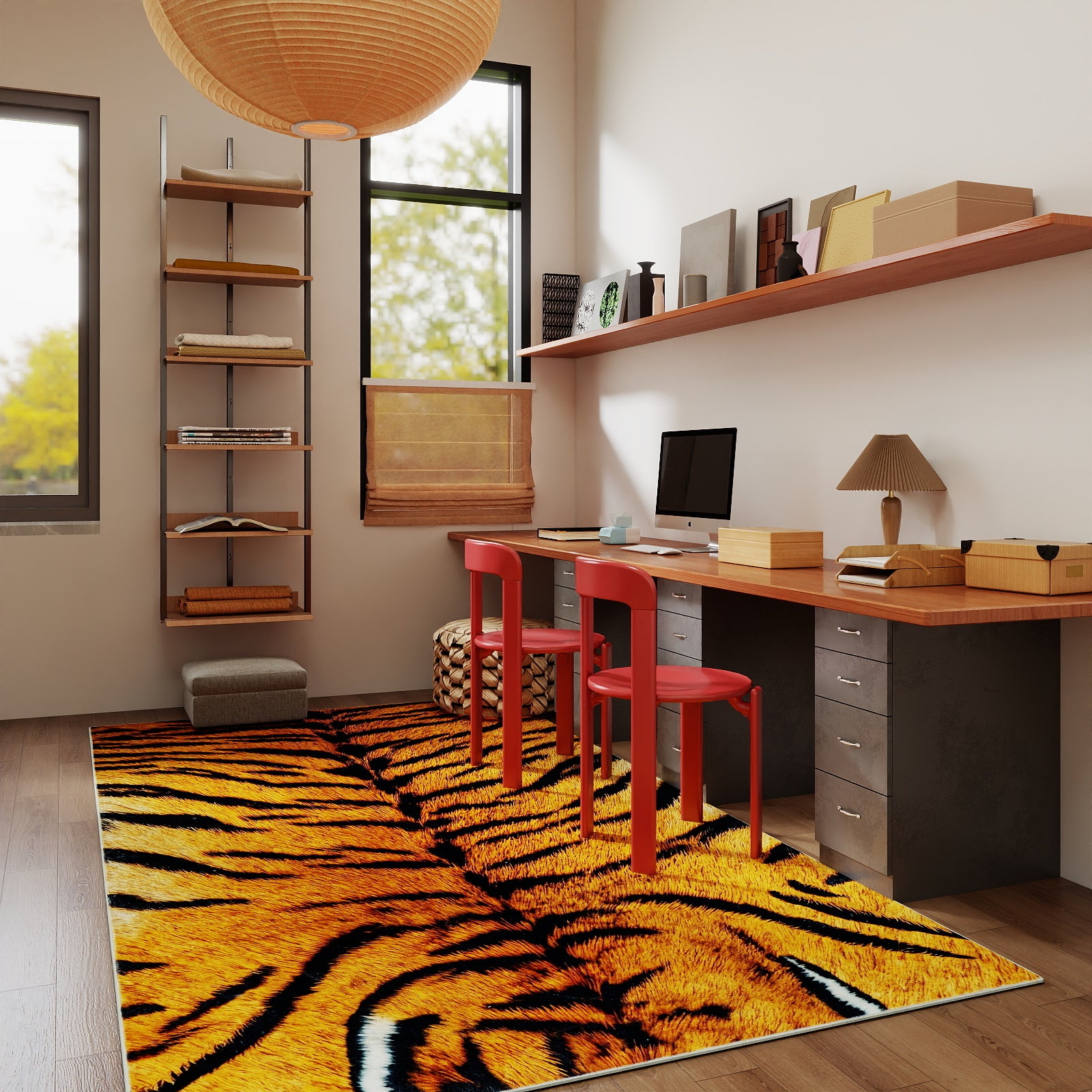 Tiger Stripe Area Rug, 5x7ft Washable Leopard Print Non-Slip Carpet for Living Room Bedroom, Animal Pattern Home Decor