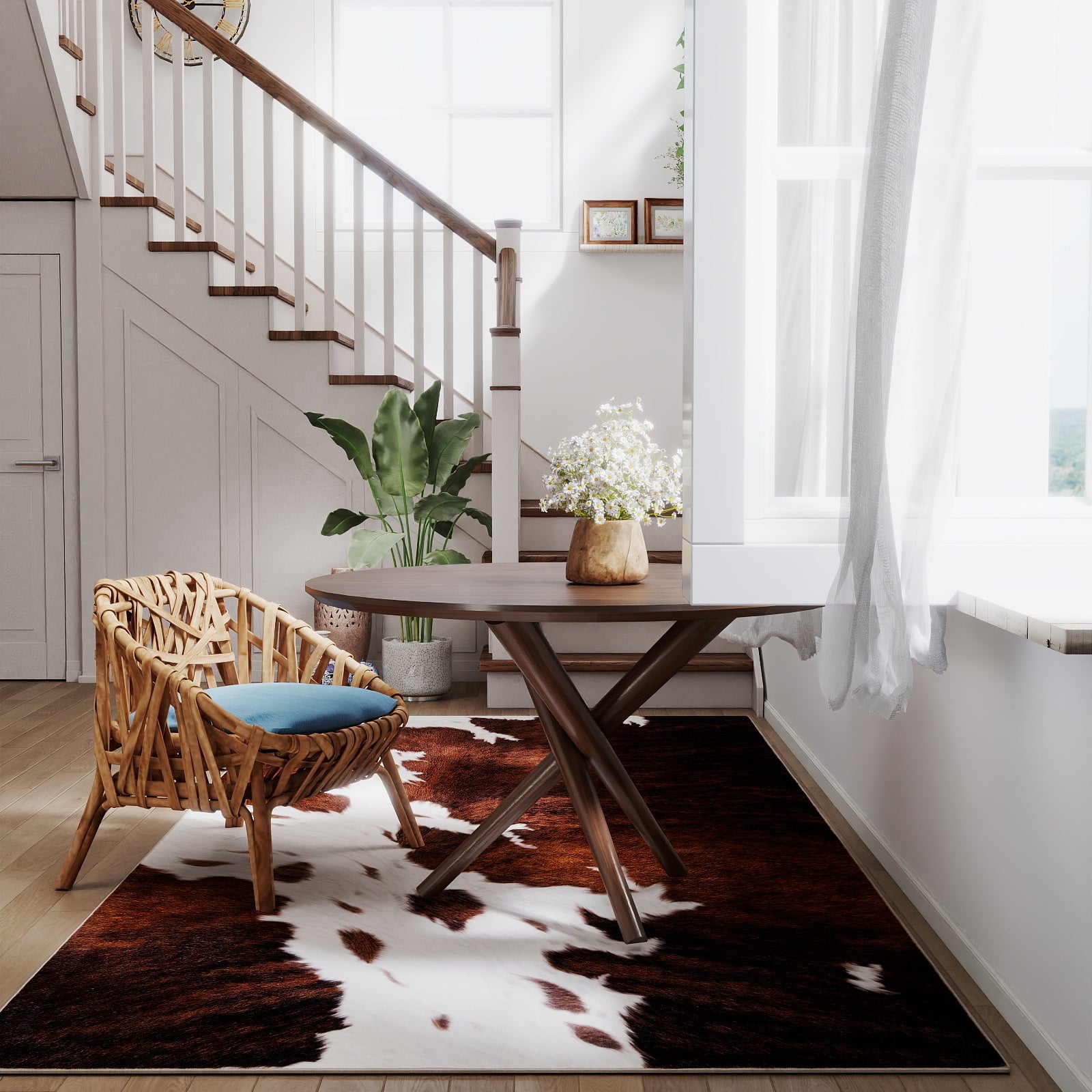 Tiger Stripe Area Rug, 5x7ft Washable Leopard Print Non-Slip Carpet for Living Room Bedroom, Animal Pattern Home Decor