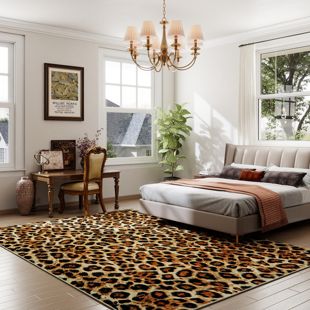 Tiger Stripe Area Rug, 5x7ft Washable Leopard Print Non-Slip Carpet for Living Room Bedroom, Animal Pattern Home Decor