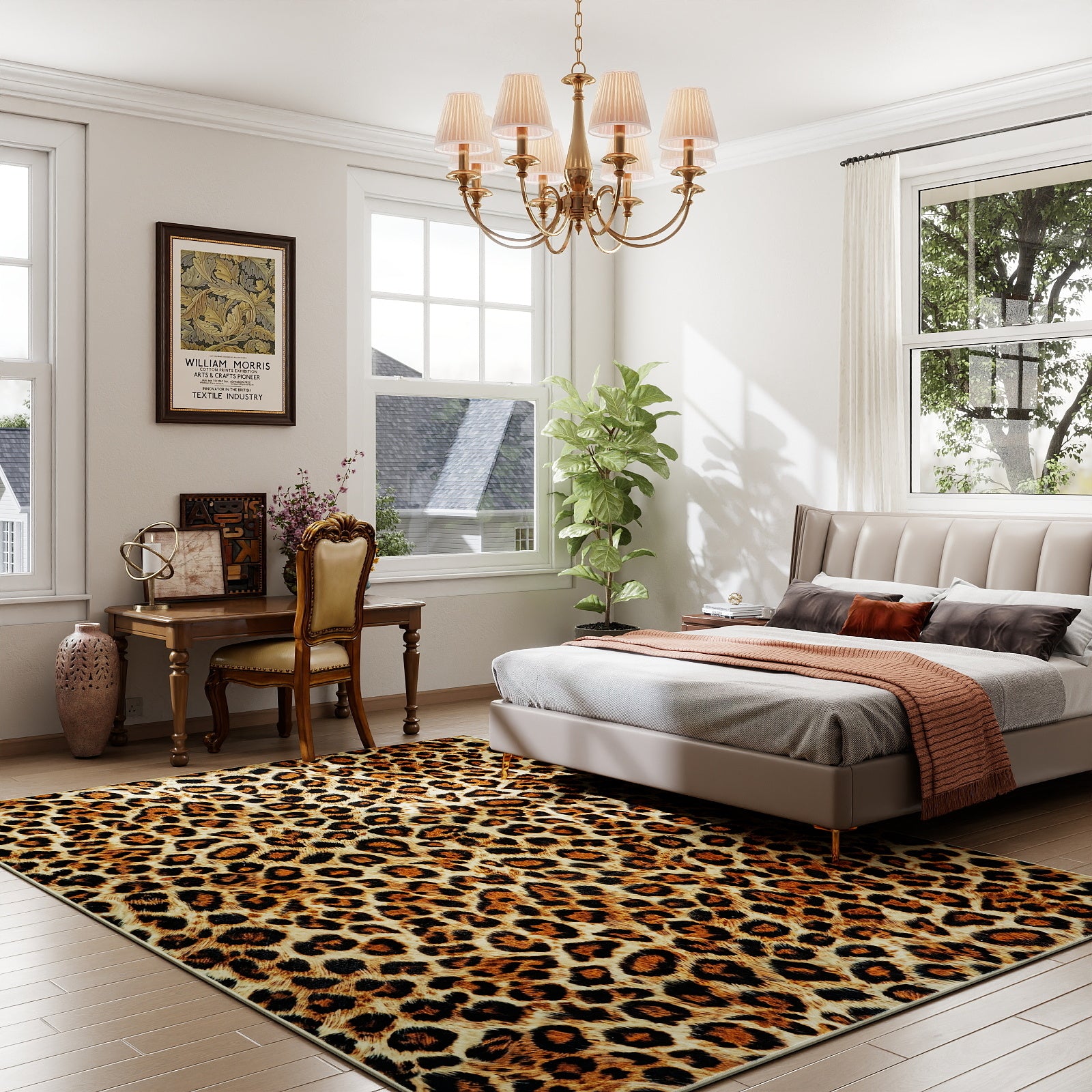 Tiger Stripe Area Rug, 5x7ft Washable Leopard Print Non-Slip Carpet for Living Room Bedroom, Animal Pattern Home Decor