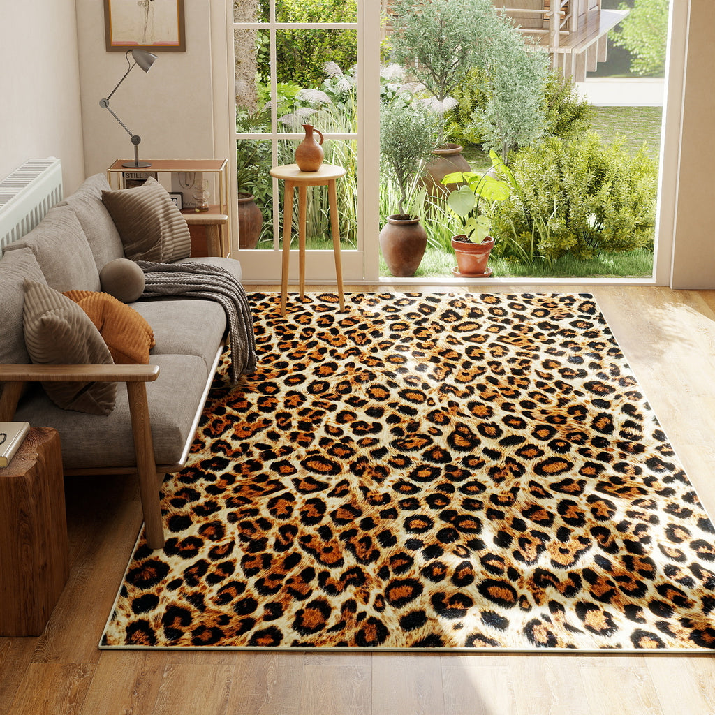 Tiger Stripe Area Rug, 5x7ft Washable Leopard Print Non-Slip Carpet for Living Room Bedroom, Animal Pattern Home Decor