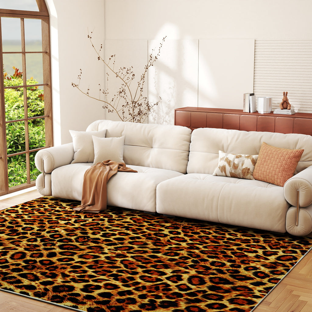 Tiger Stripe Area Rug, 5x7ft Washable Leopard Print Non-Slip Carpet for Living Room Bedroom, Animal Pattern Home Decor