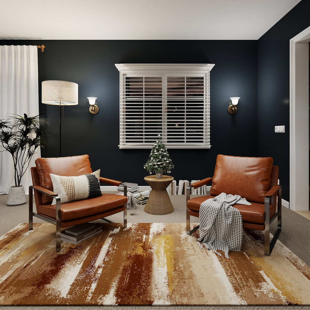 5x7ft Washable Abstract Print Area Rug, Thin Distressed Non-Slip Carpet for Living Room Bedroom, Kitchen Dining Room Decor