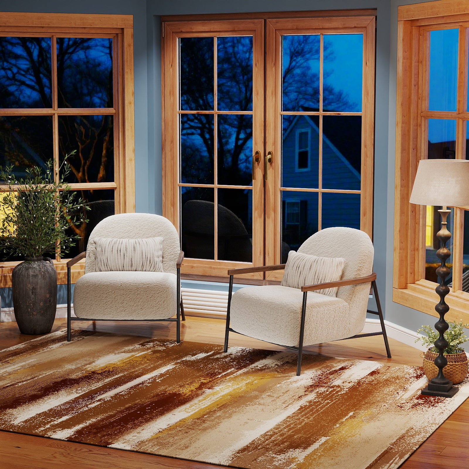 5x7ft Washable Abstract Print Area Rug, Thin Distressed Non-Slip Carpet for Living Room Bedroom, Kitchen Dining Room Decor