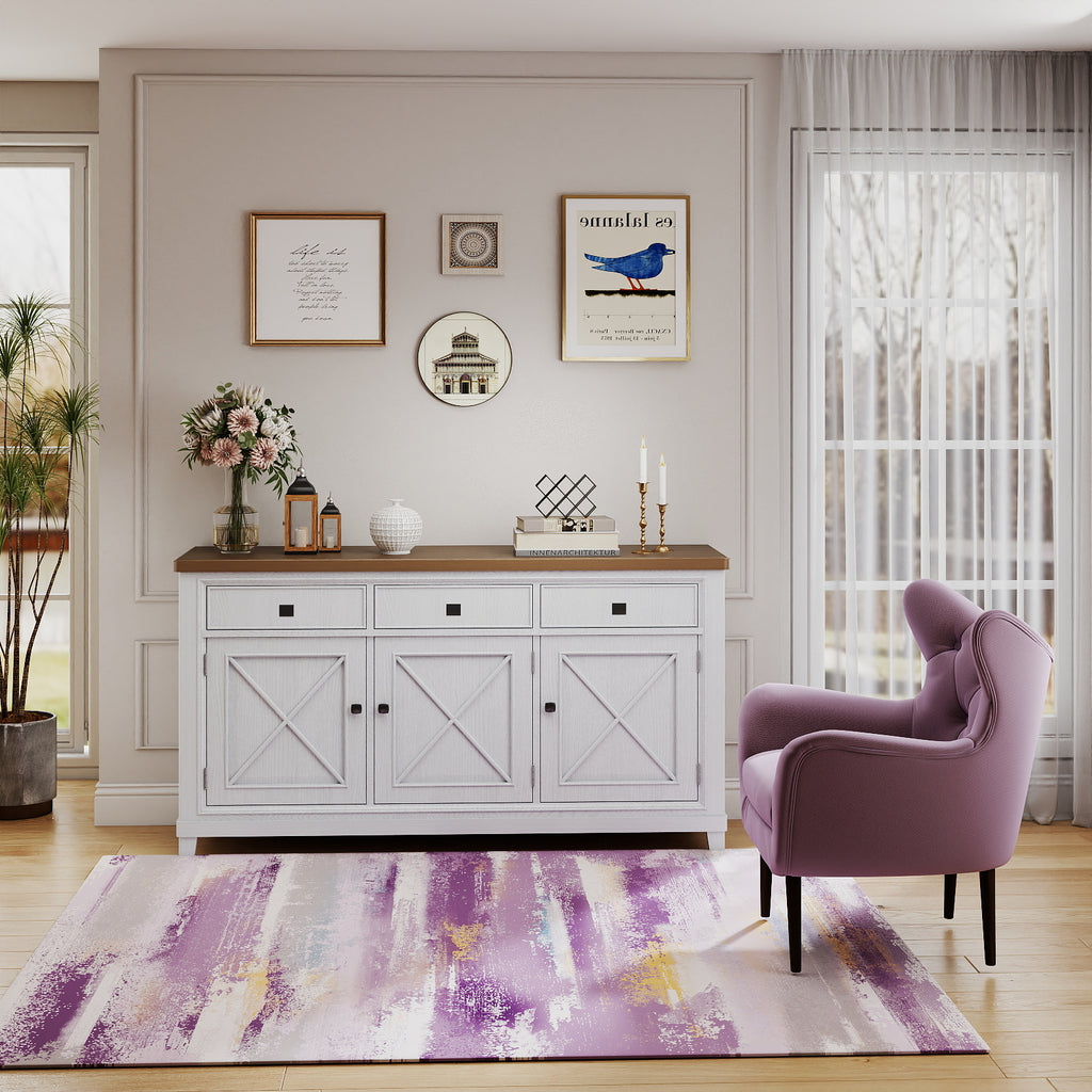 5x7ft Washable Abstract Print Area Rug, Thin Distressed Non-Slip Carpet for Living Room Bedroom, Kitchen Dining Room Decor