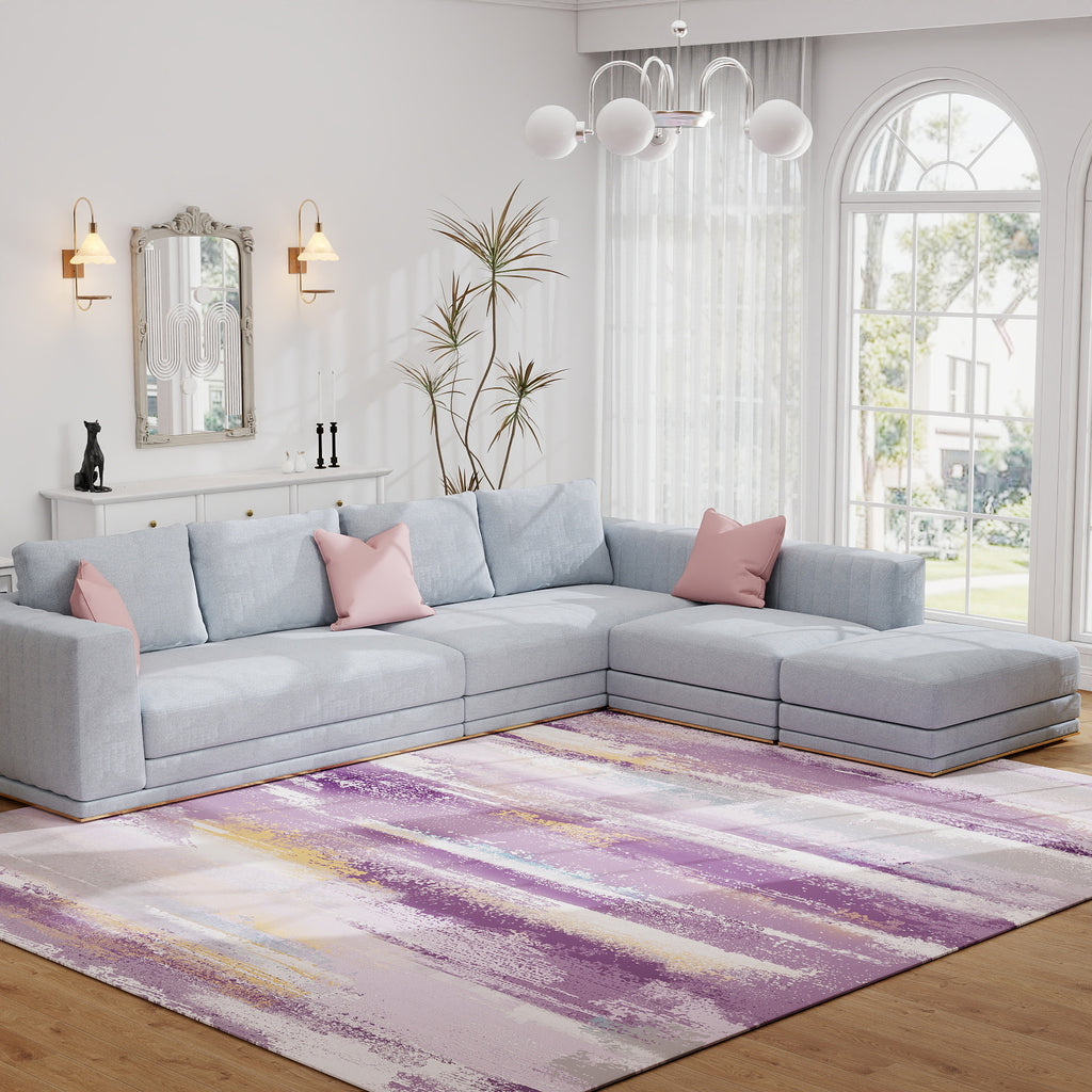 5x7ft Washable Abstract Print Area Rug, Thin Distressed Non-Slip Carpet for Living Room Bedroom, Kitchen Dining Room Decor