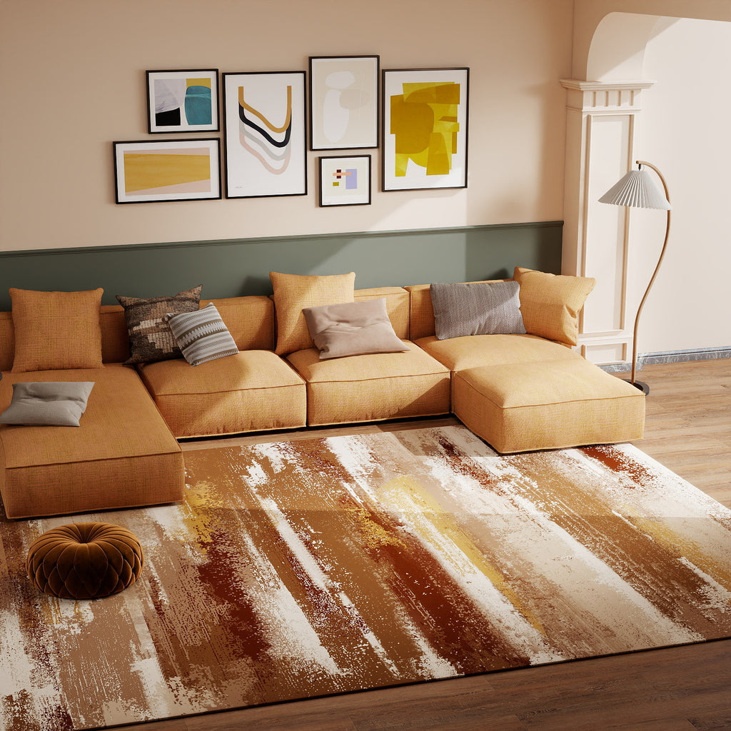 5x7ft Washable Abstract Print Area Rug, Thin Distressed Non-Slip Carpet for Living Room Bedroom, Kitchen Dining Room Decor