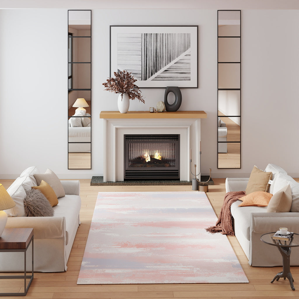 5x7ft Washable Abstract Print Area Rug, Thin Distressed Non-Slip Carpet for Living Room Bedroom, Kitchen Dining Room Decor