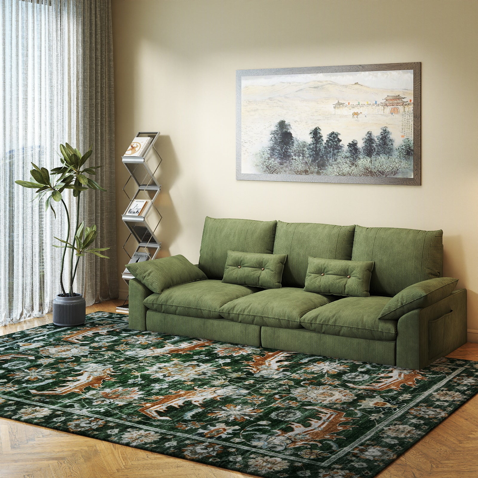 5x7ft Washable Vintage Area Rug, Thin Distressed Non-Slip Carpet for Living Room Bedroom, Kitchen Dining Room Decor