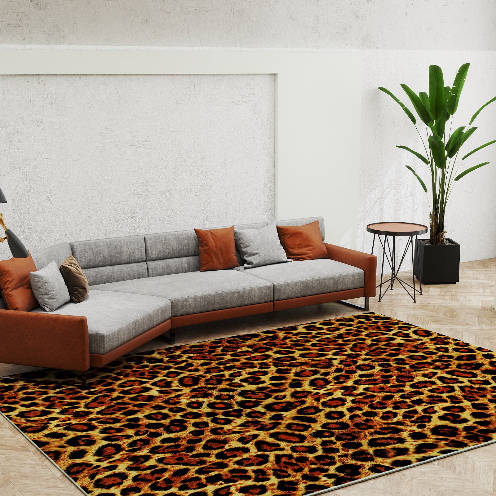Tiger Stripe Area Rug, 5x7ft Washable Leopard Print Non-Slip Carpet for Living Room Bedroom, Animal Pattern Home Decor