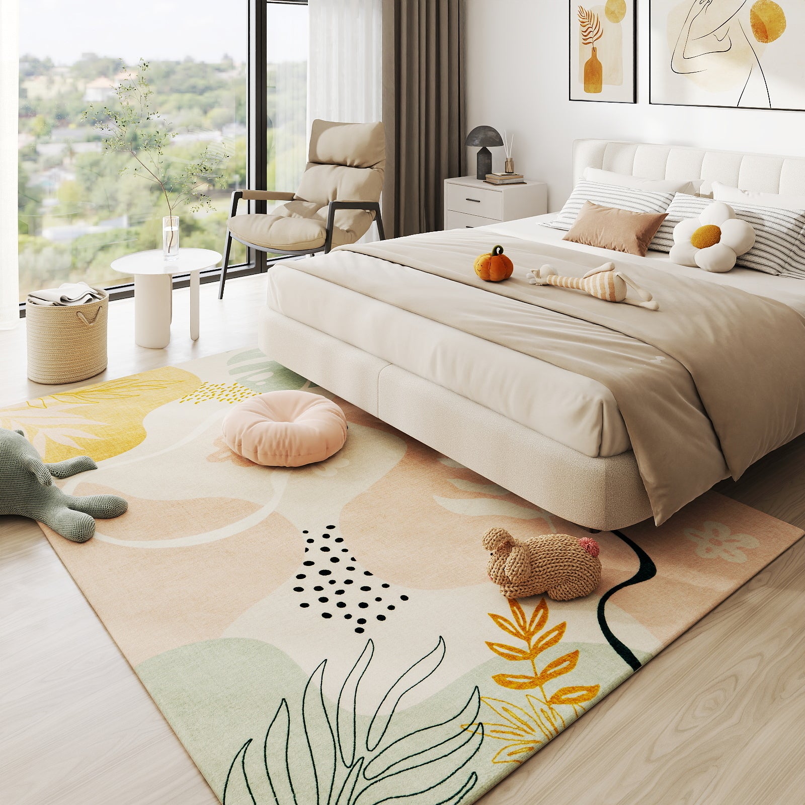 5x7ft Washable Abstract Print Multi-Color Area Rug, Thin Distressed Non-Slip Carpet for Living Room Bedroom,  Home Decor