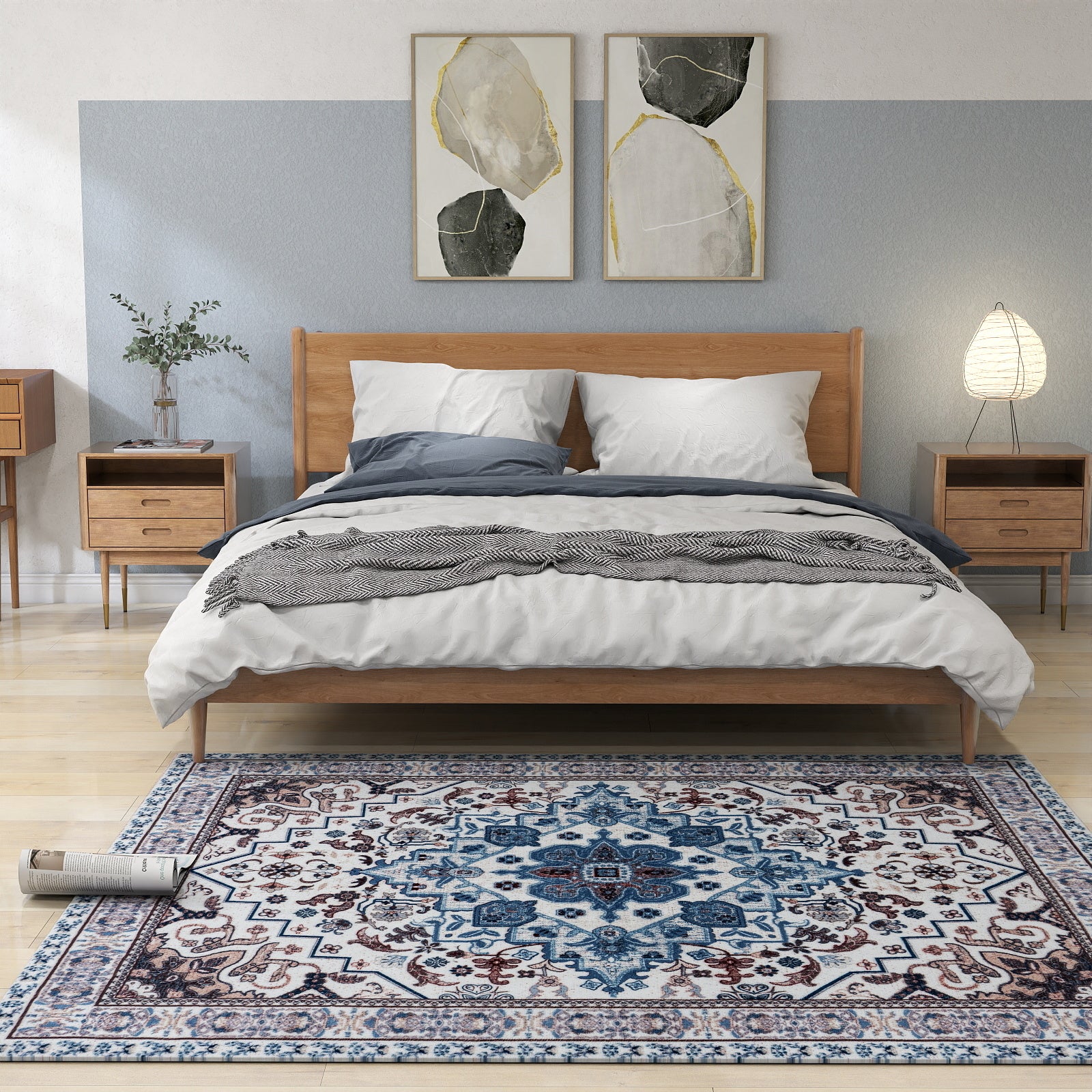 5x7ft Washable Traditional Area Rug, Thin Distressed Non-Slip Carpet for Living Room Bedroom Kitchen Dining Room Home Decor