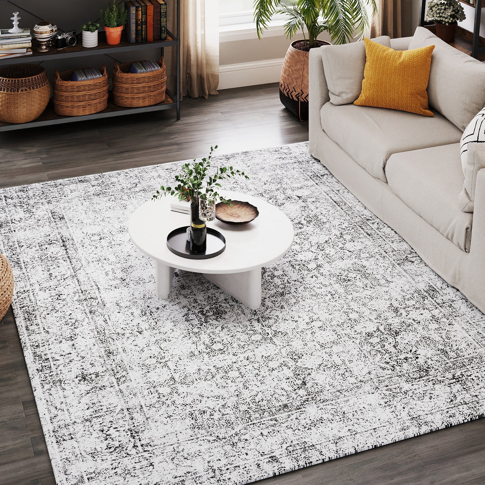 5x7ft Washable Vintage Area Rug, Thin Distressed Non-Slip Traditional Carpet for Living Room Bedroom Kitchen Dining Room