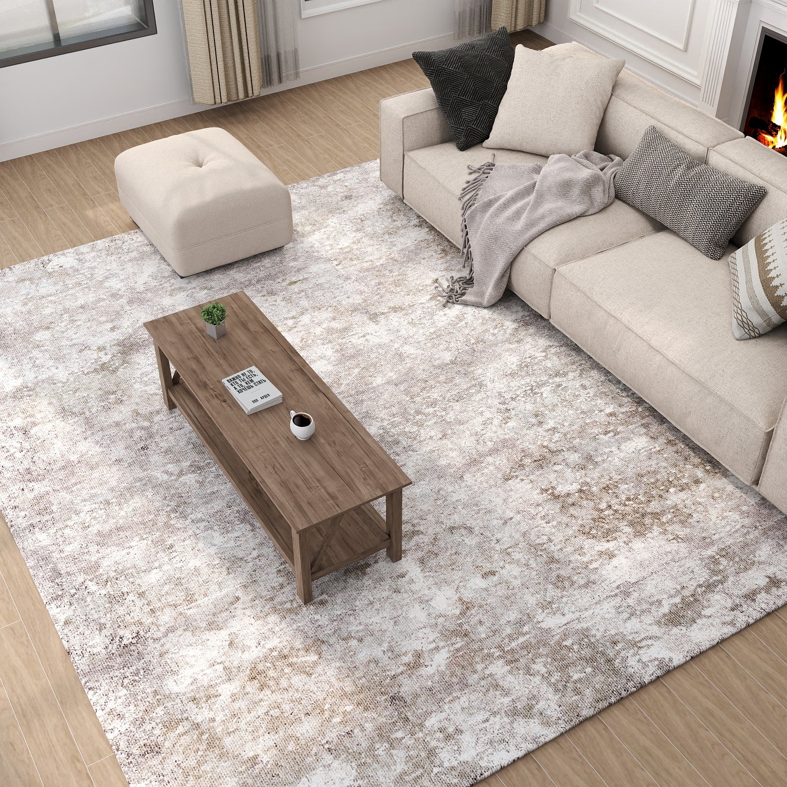 5x7ft Washable Vintage Area Rug, Thin Distressed Non-Slip Traditional Carpet for Living Room Bedroom Kitchen Dining Room