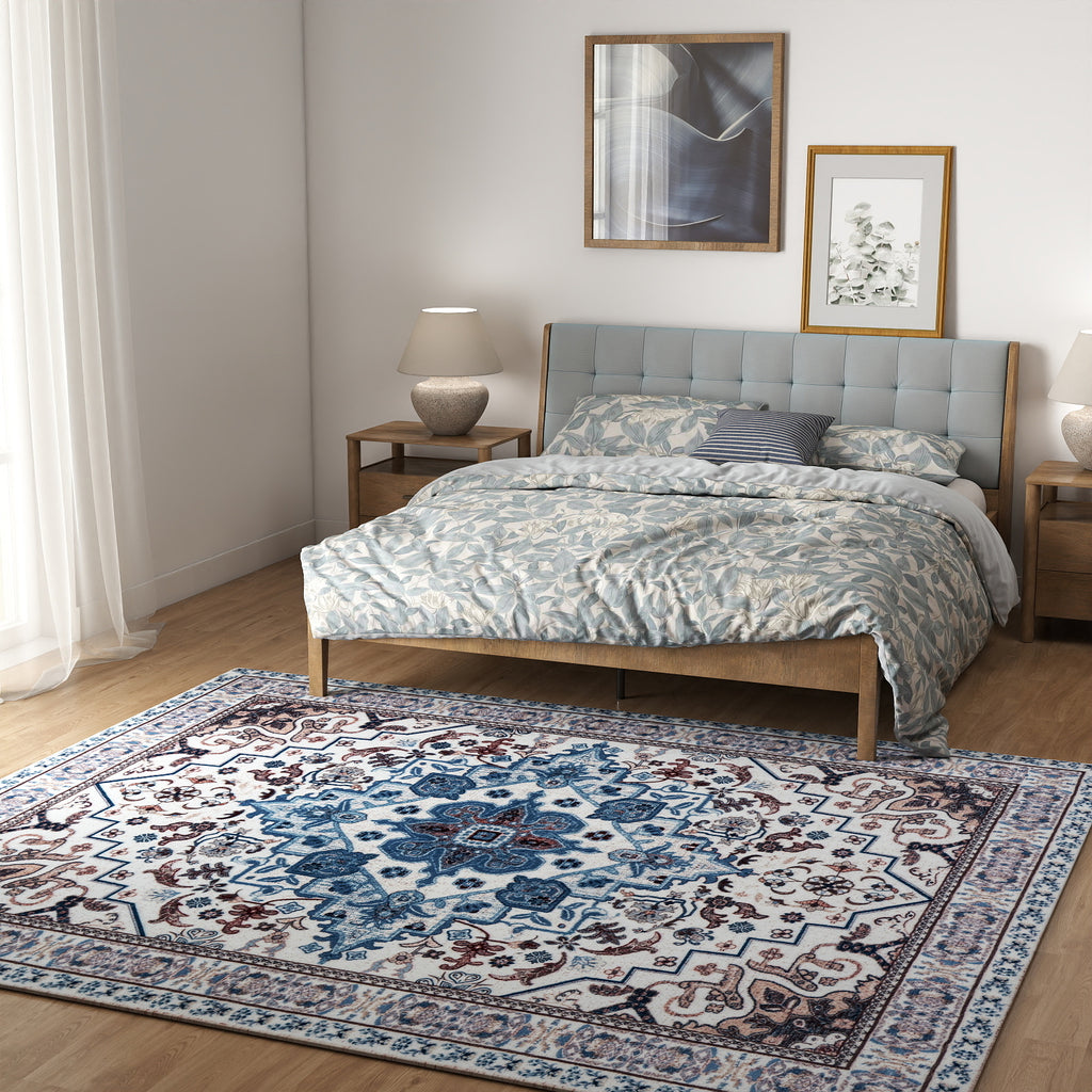 5x7ft Washable Traditional Area Rug, Thin Distressed Non-Slip Carpet for Living Room Bedroom Kitchen Dining Room Home Decor