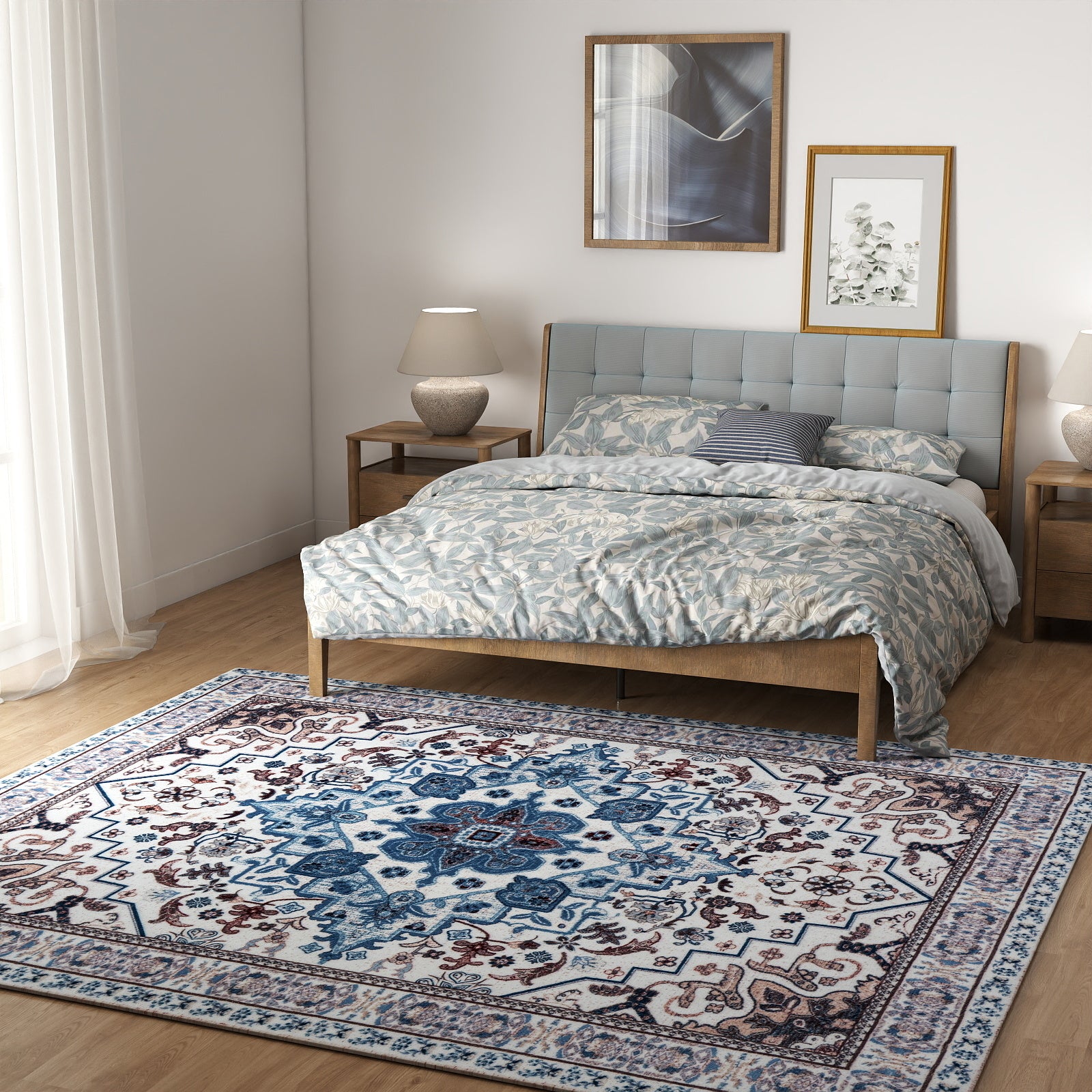 5x7ft Washable Traditional Area Rug, Thin Distressed Non-Slip Carpet for Living Room Bedroom Kitchen Dining Room Home Decor